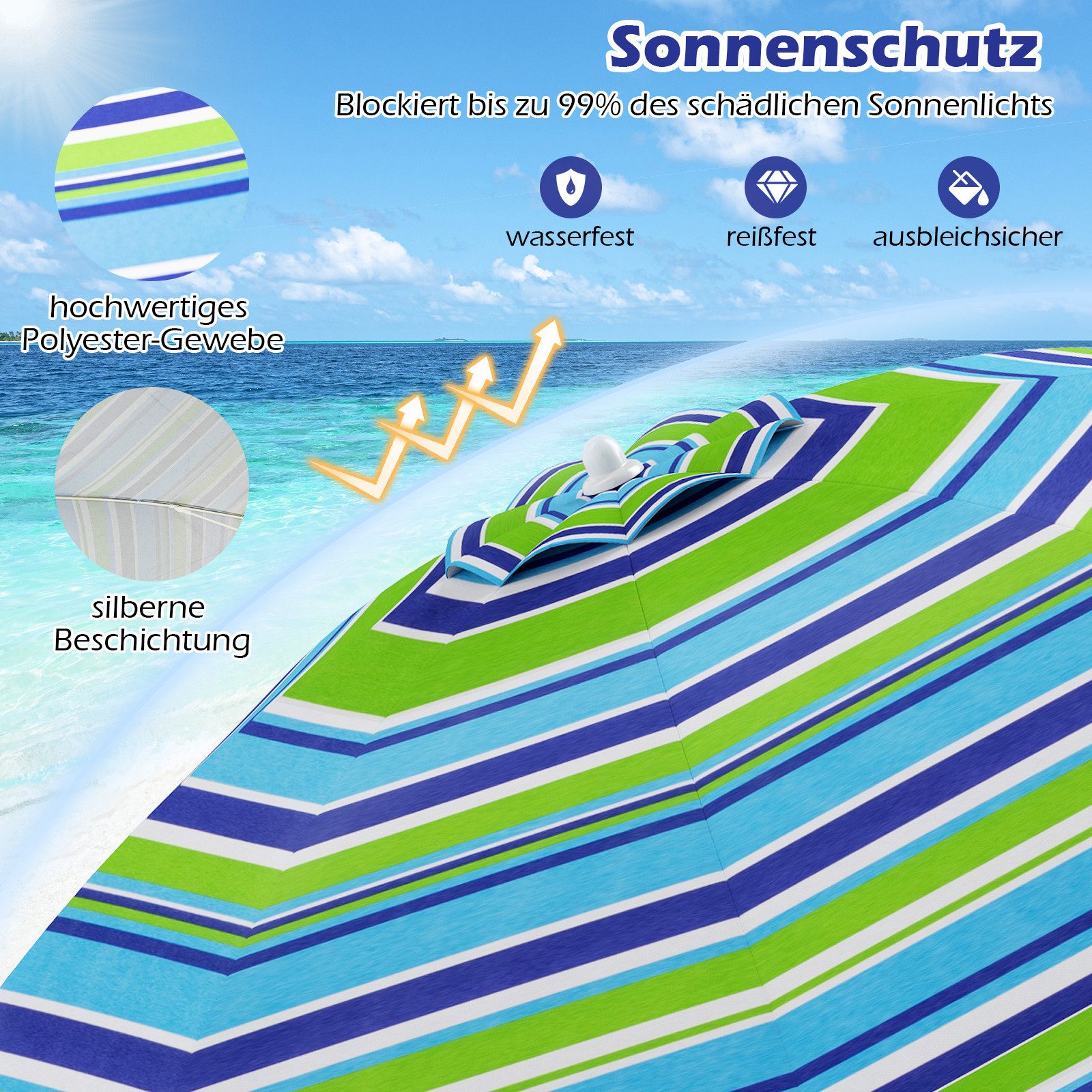COSTWAY Sonnenschirm, LxB: 198,00x198,00 cm, UV50+, günstig online kaufen
