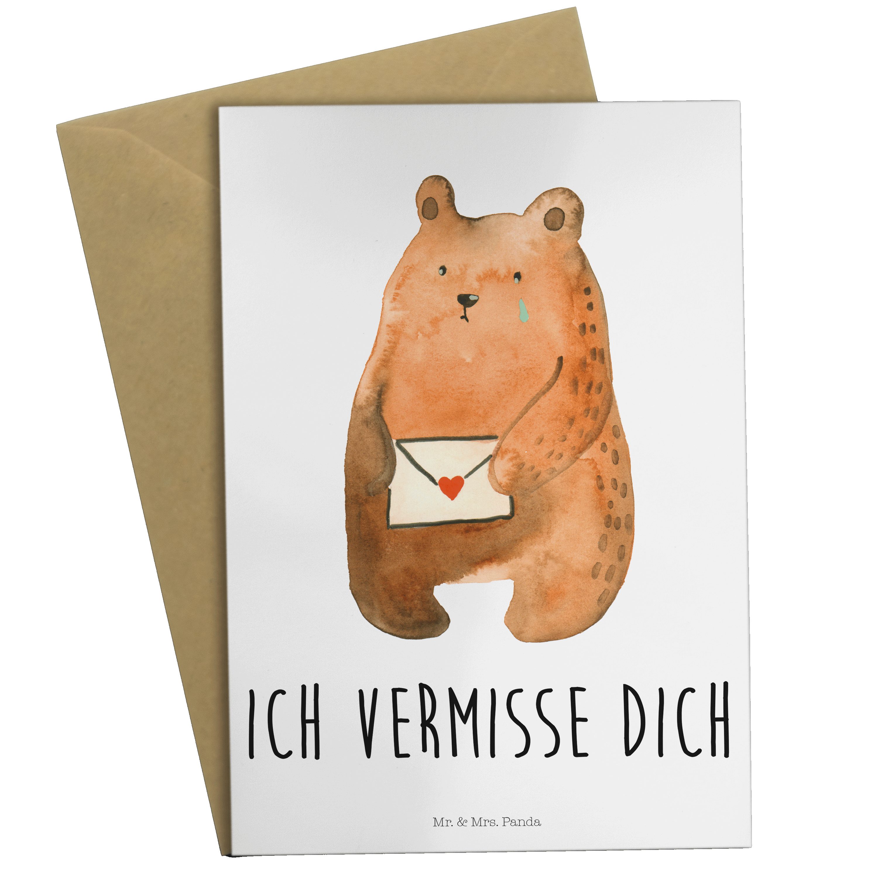 Mr. & Mrs. Panda Grußkarte Liebesbrief-Bär - Weiß - Geschenk, Klappkarte, Teddy, Hochzeitskarte