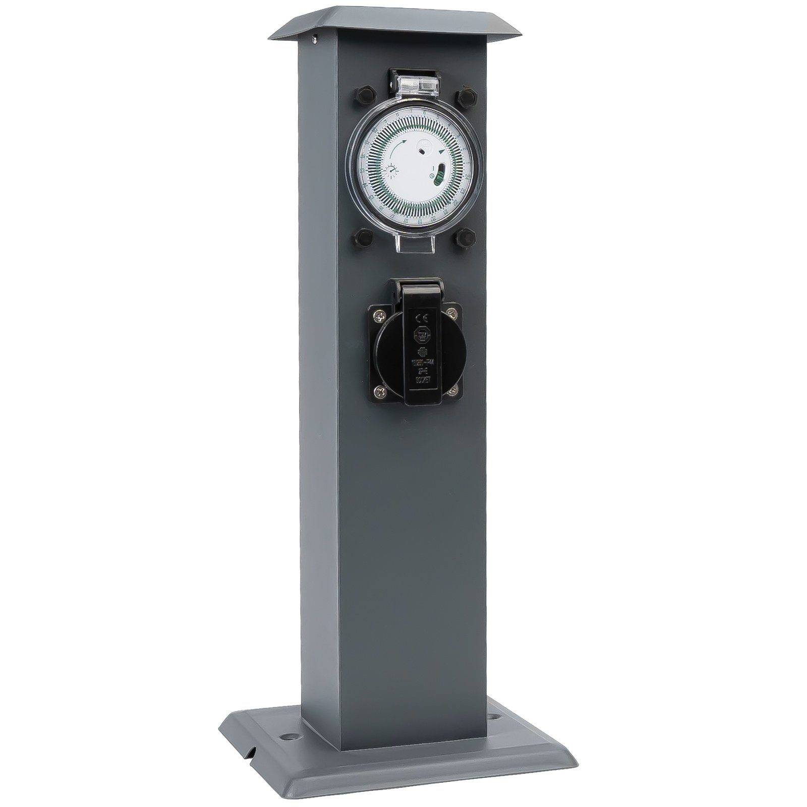 Grafner Gartensteckdose Steckdosensäule Edelstahl Timer 2 Außensteckdosen Gartensteckdose, Anthrazit, Edelstahl, ca. 8 x 8 x 40 cm