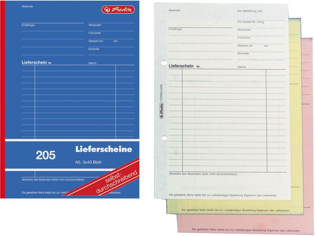 Formularblock Formularbuch Lieferschein A5 205 3x40 Blatt selbstdurchschreibend