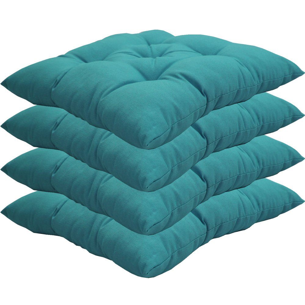 NYVI Stuhlkissen Sitzkissen Genua 4er Set - Dekokissen Sitzauflage für Indoor & Outdoor, Komfortabel & Robust, Gartenstuhlauflagen für 40x40 cm große Stühle aqua