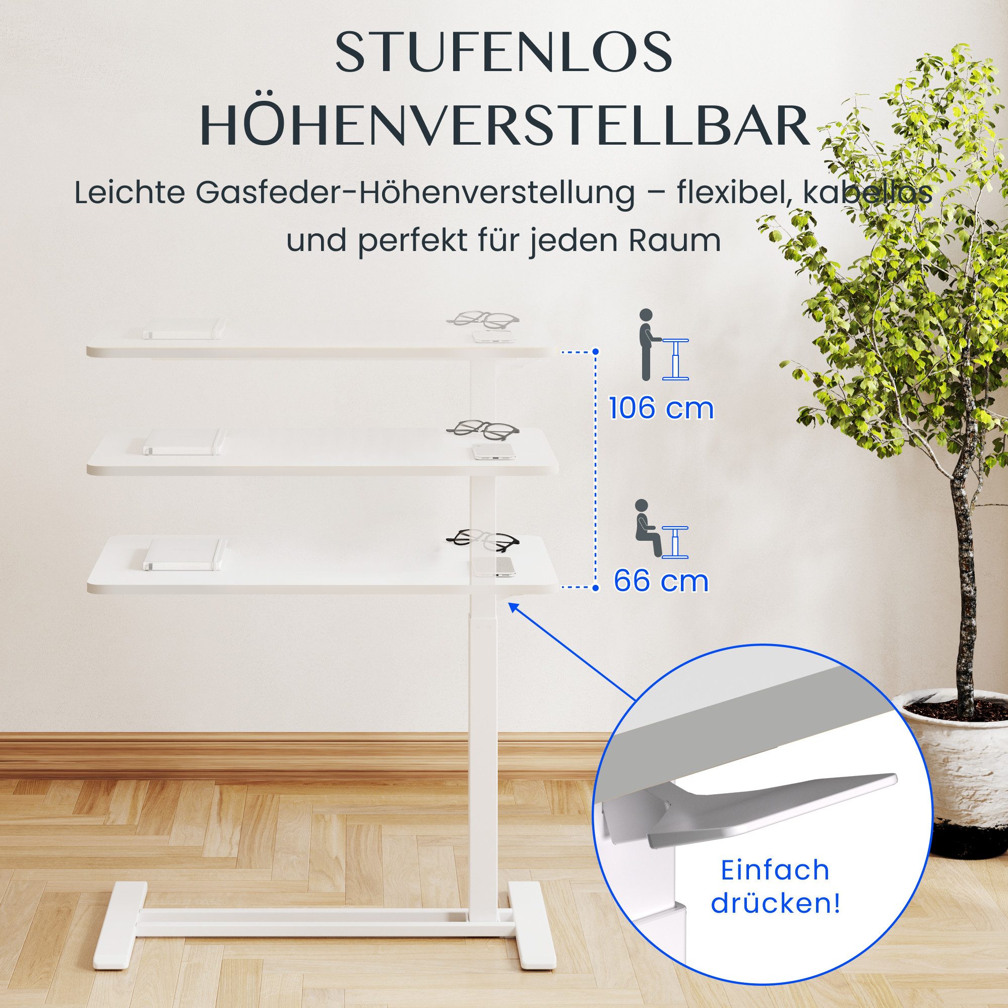 FLEXISPOT Beistelltisch Höhenverstellbar Betttisch, Laptoptisch (C-Form, ideal für Sofa, Bett & Lesestunden), mit stufenloser Höhenverstellung, 360° Rollen & einfacher Montage