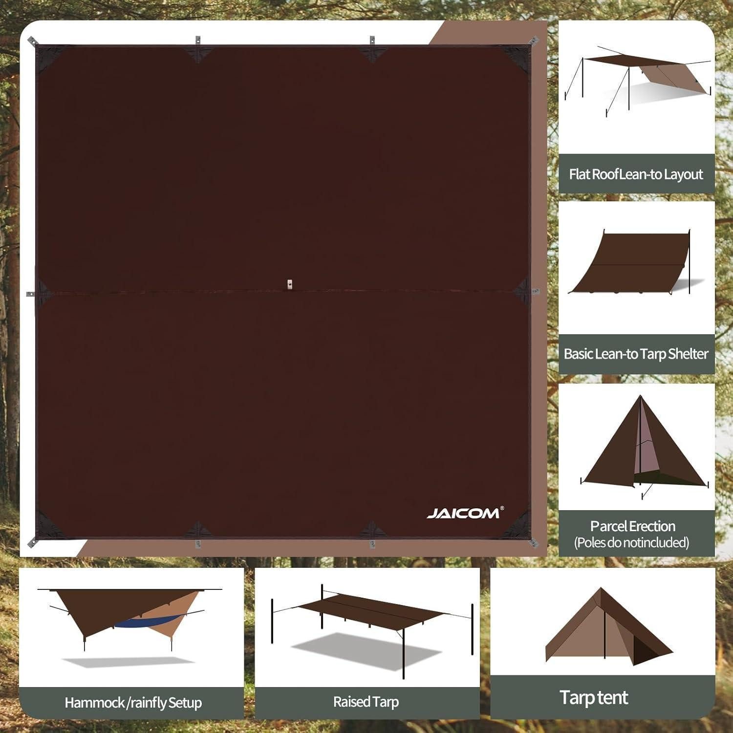 LuxusKollektion Tarp-Zelt Tarp wasserdicht ultraleicht Ösen Camping 3x3m 5x5m Braun 3 x 3 m