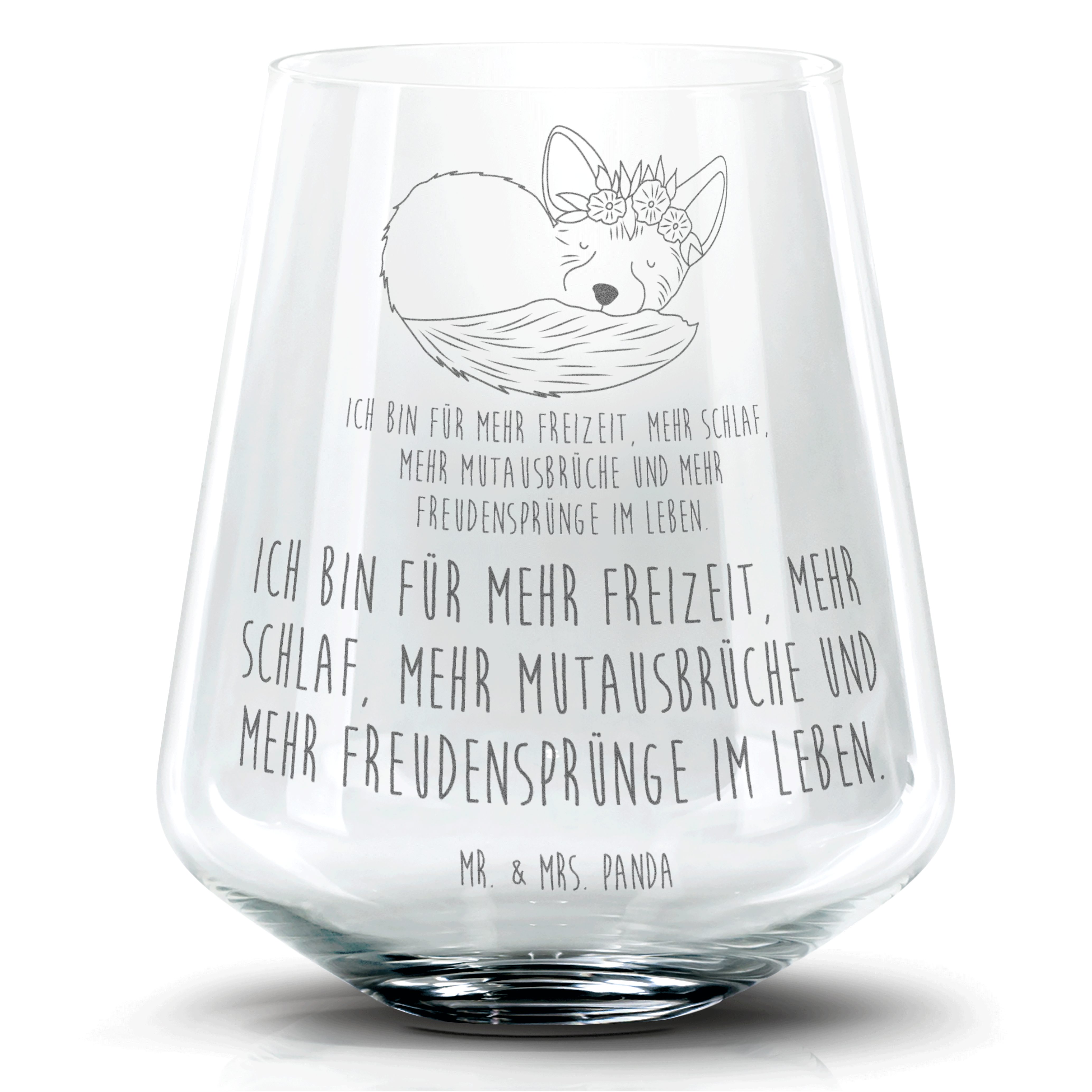 Mr. & Mrs. Panda Cocktailglas Wüstenfuchs Blumen - Transparent - Geschenk, Cocktail Glas mit Wunsch, Premium Glas, Personalisierbar