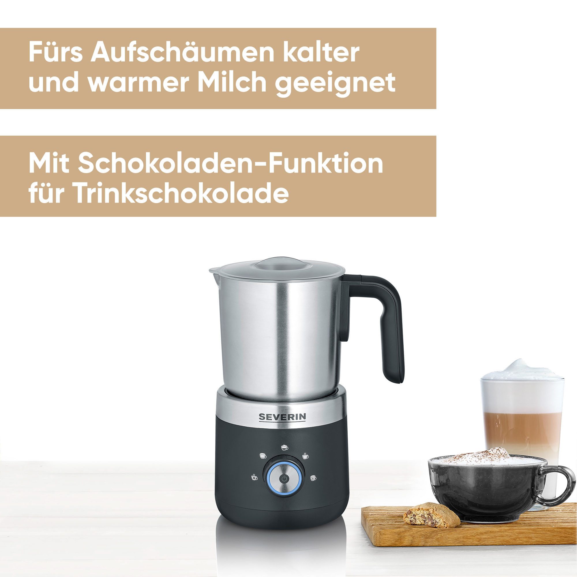 Severin Milchaufschäumer SM 3588, 550 W, mit Schokoladen-Funktion, Für kaltes und warmes Aufschäumen