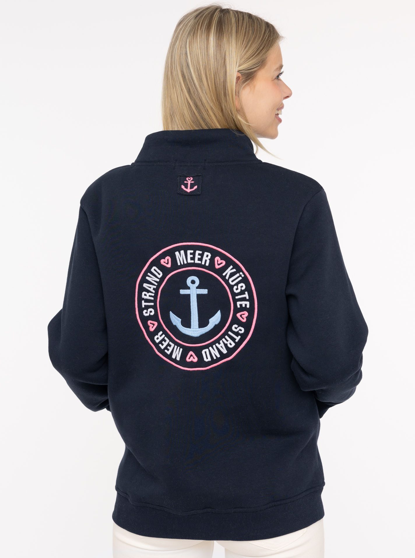 Zwillingsherz Troyer "Anker Kreis" Regular Fit, mit Zipper, Stehkragen, Kordelzug, Stickerei am Rücken