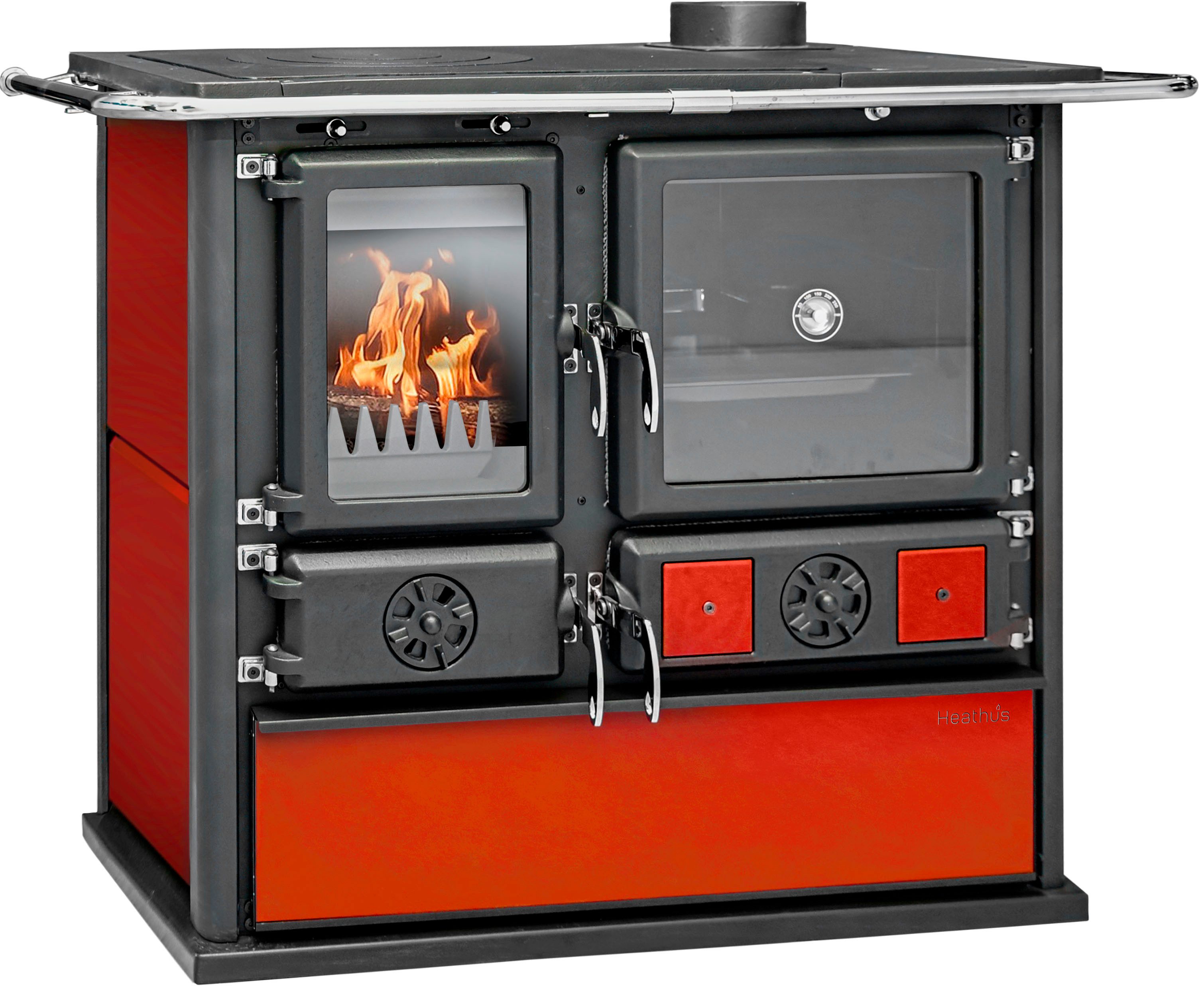 Festbrennstoffherd Heathus Küchenofen »Cook Premium« Bordeaux, 8,8 kW, Zeitbrand, Ofenherd zum Heizen, Kochen & Backen