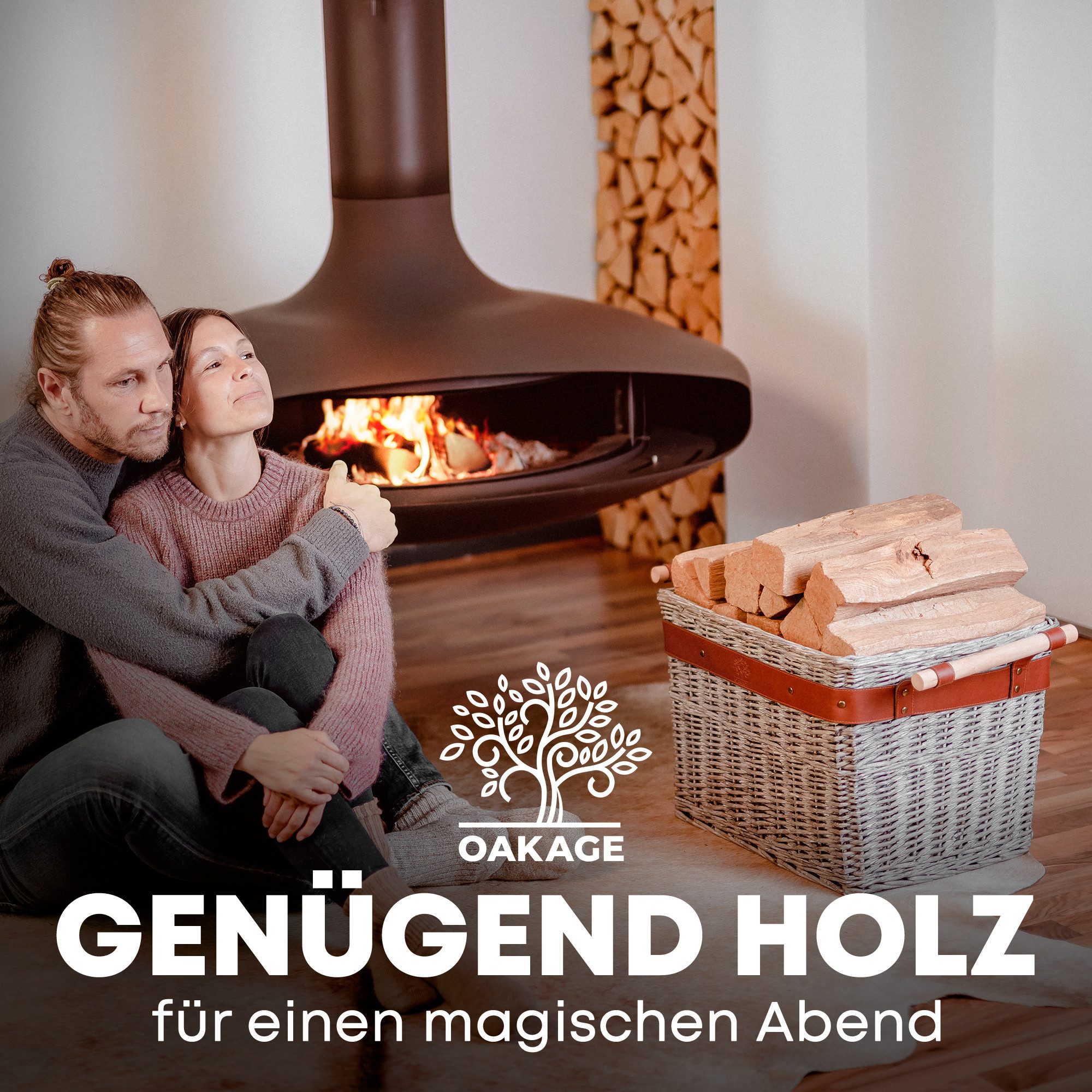 OAKAGE Kaminholzkorb Weidenkorb für Kaminholz Groß Feuerholzkorb Kaminkorb, schmutzabweisendes Innenfutter