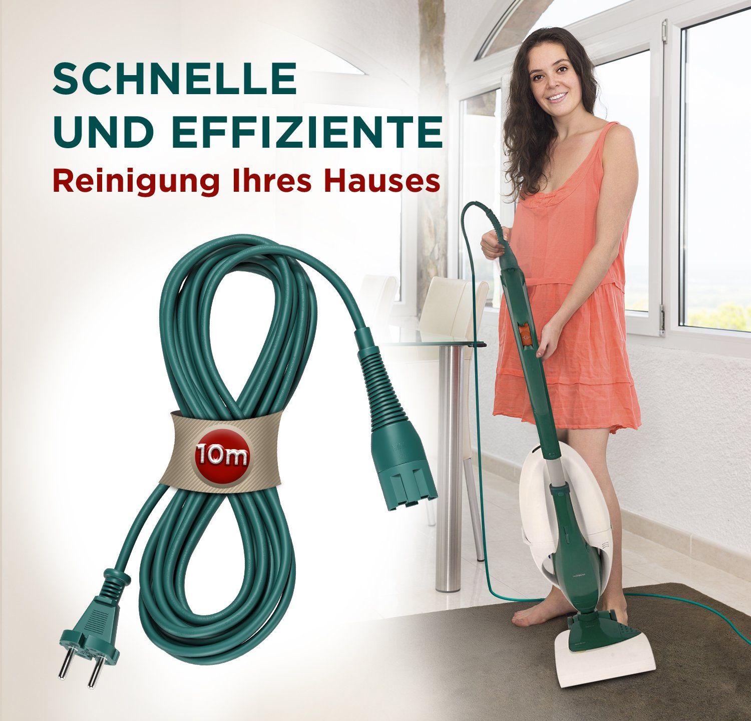 VIOKS Anschlusskabel kompatibel mit Vorwerk Kobold VK130, VK131 Stromkabel, 10 m