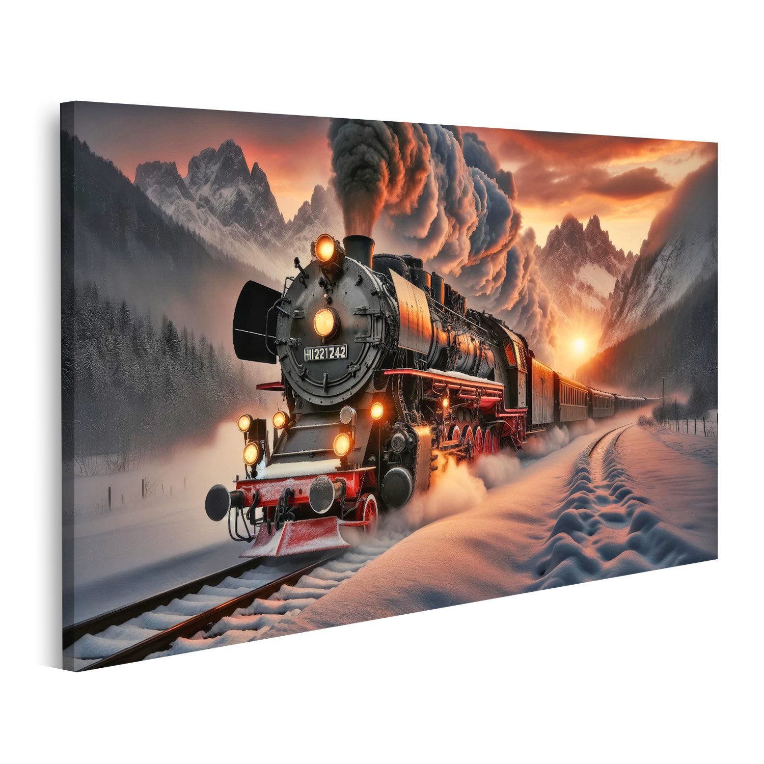 islandburner Leinwandbild Eisenbahnromantik im winterlichen Zauberlicht günstig online kaufen