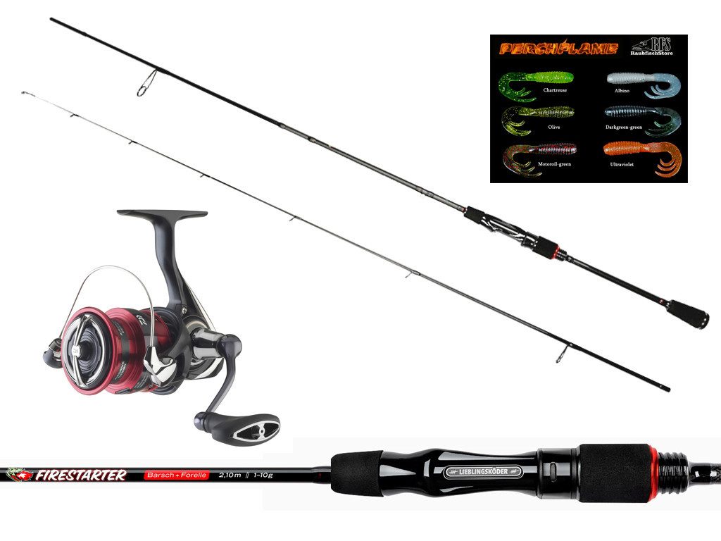 Lieblingsköder Spinnrute Angelset Forelle & Barsch - Firestarter Rute + Rolle Ninja LT 1000, (Barsch, 2-tlg., Firestarter Rutenset Barsch), Perfekte Abstimmung für Forelle und Barsch