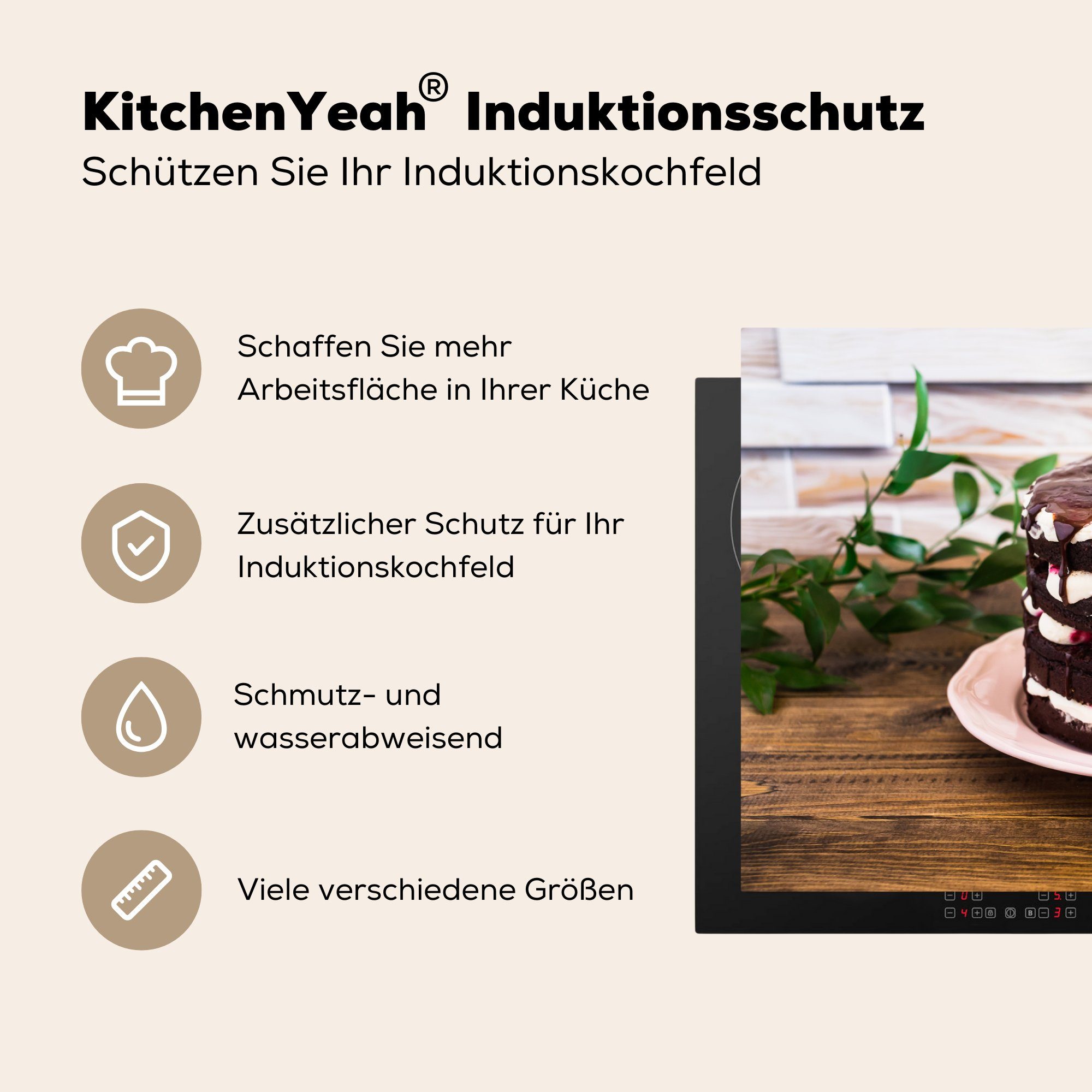 81x52 küche, für (1 Schutz Schokoladenkuchen Deutsch Vinyl, cm, Herdblende-/Abdeckplatte - die - Ceranfeldabdeckung MuchoWow tlg), Gebäck, Induktionskochfeld