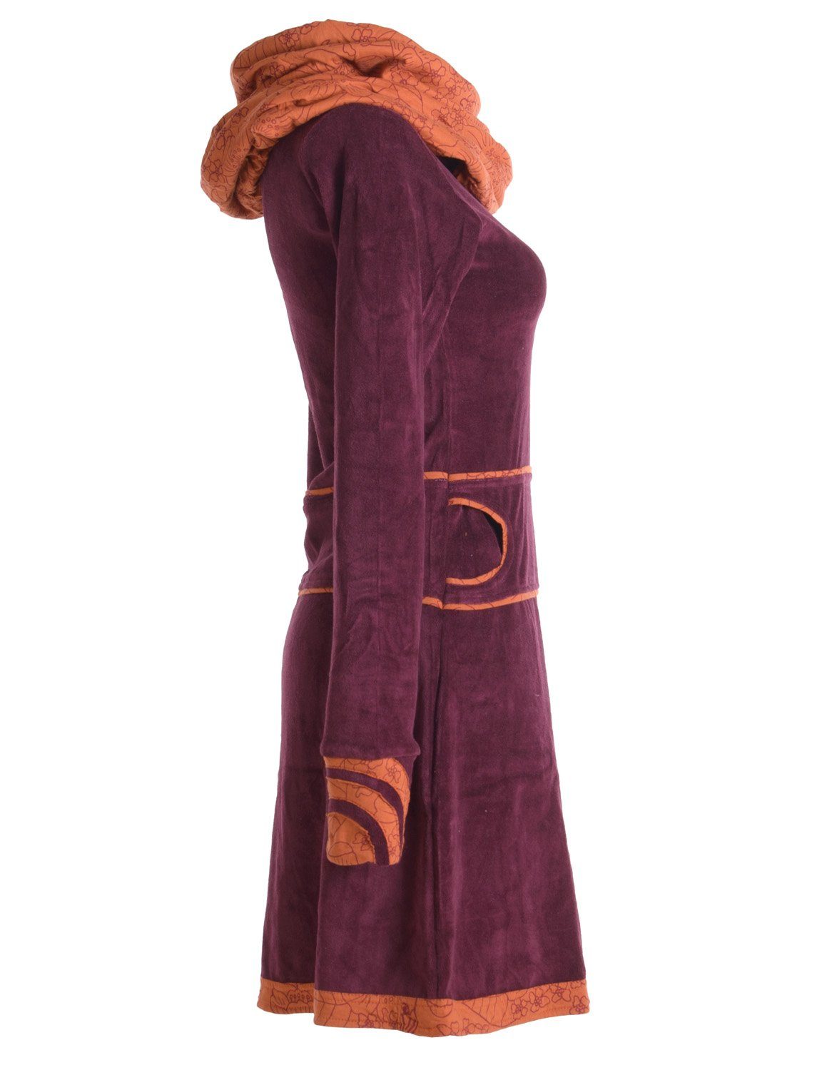 Vishes Midikleid Samtkleid warm mit großem Kapuzenkragen Ethno, Hippie, Goa, Elfen Style