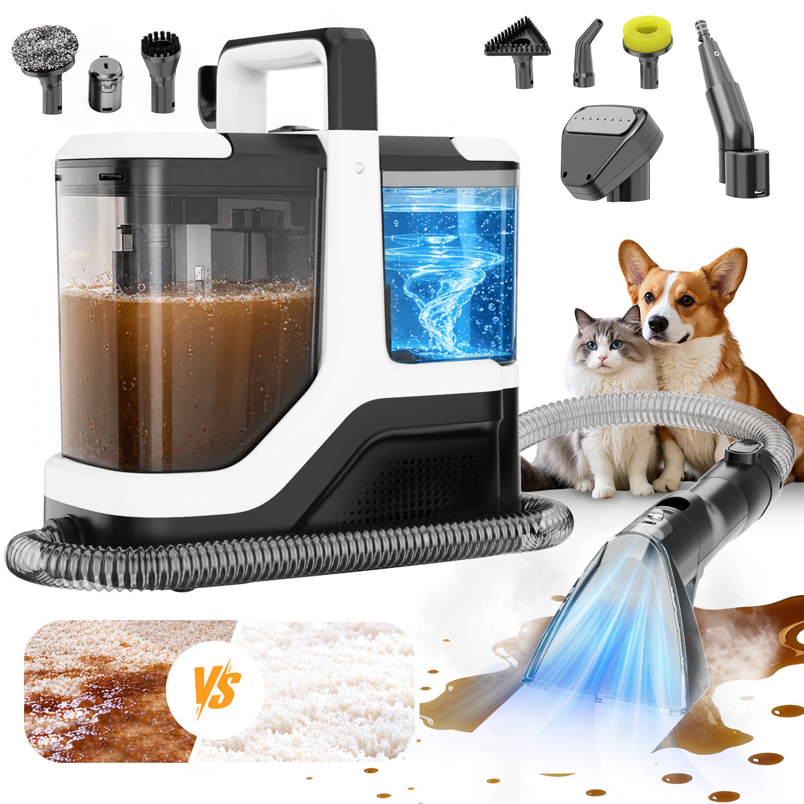 Vortisys Teppichreinigungsgerät 2100W/18kPa Teppichreiniger mit Dampffunktion, Teppich-Reinigungsgerät, 2100 W, Teppichreiniger mit Dampf, Polsterreiniger, Polsterreiniger Gerat