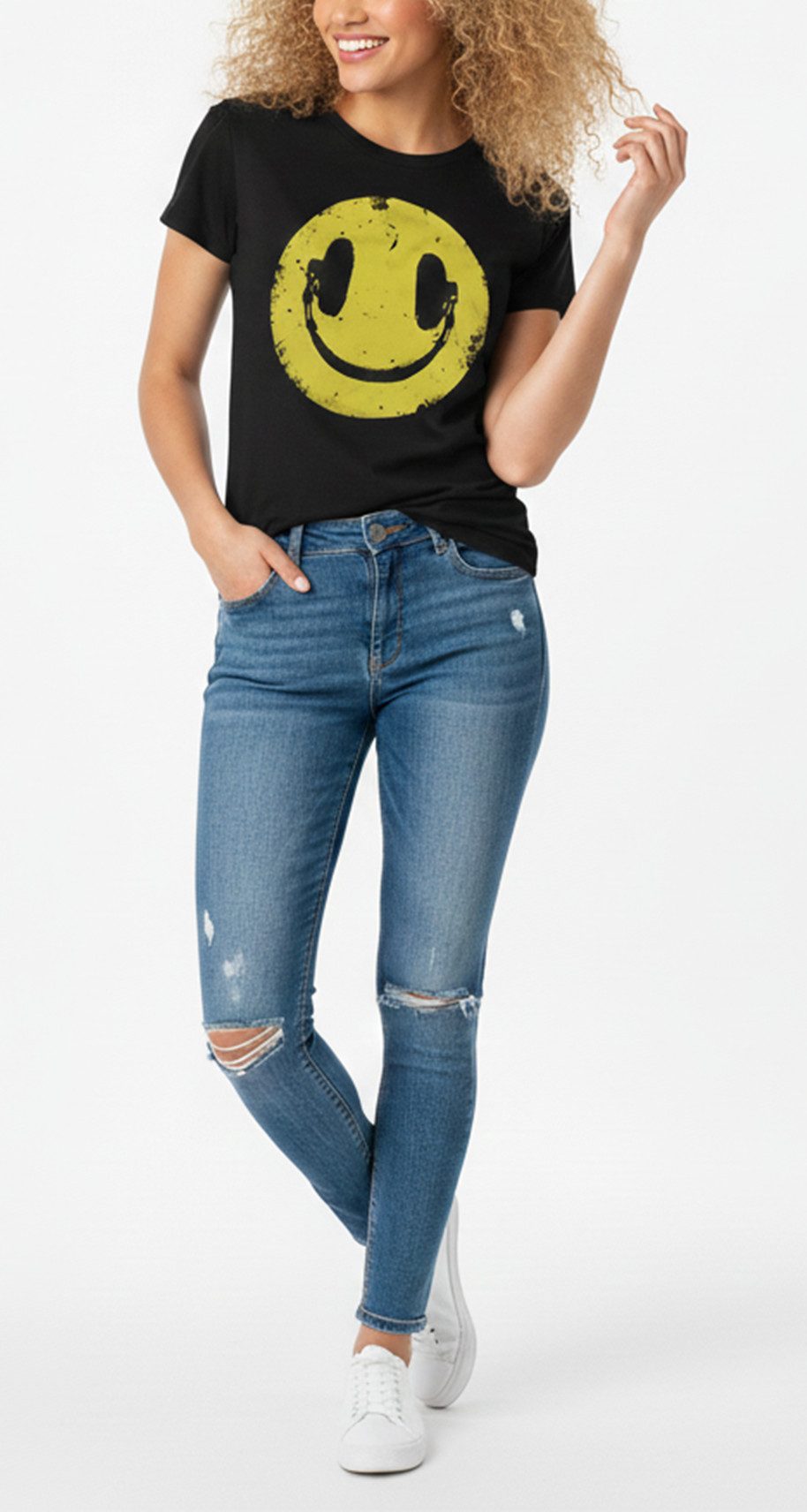 MAKAYA T-Shirt Damen Musik Top Kopfhörer Smile Band Rock Elektro Music Band günstig online kaufen