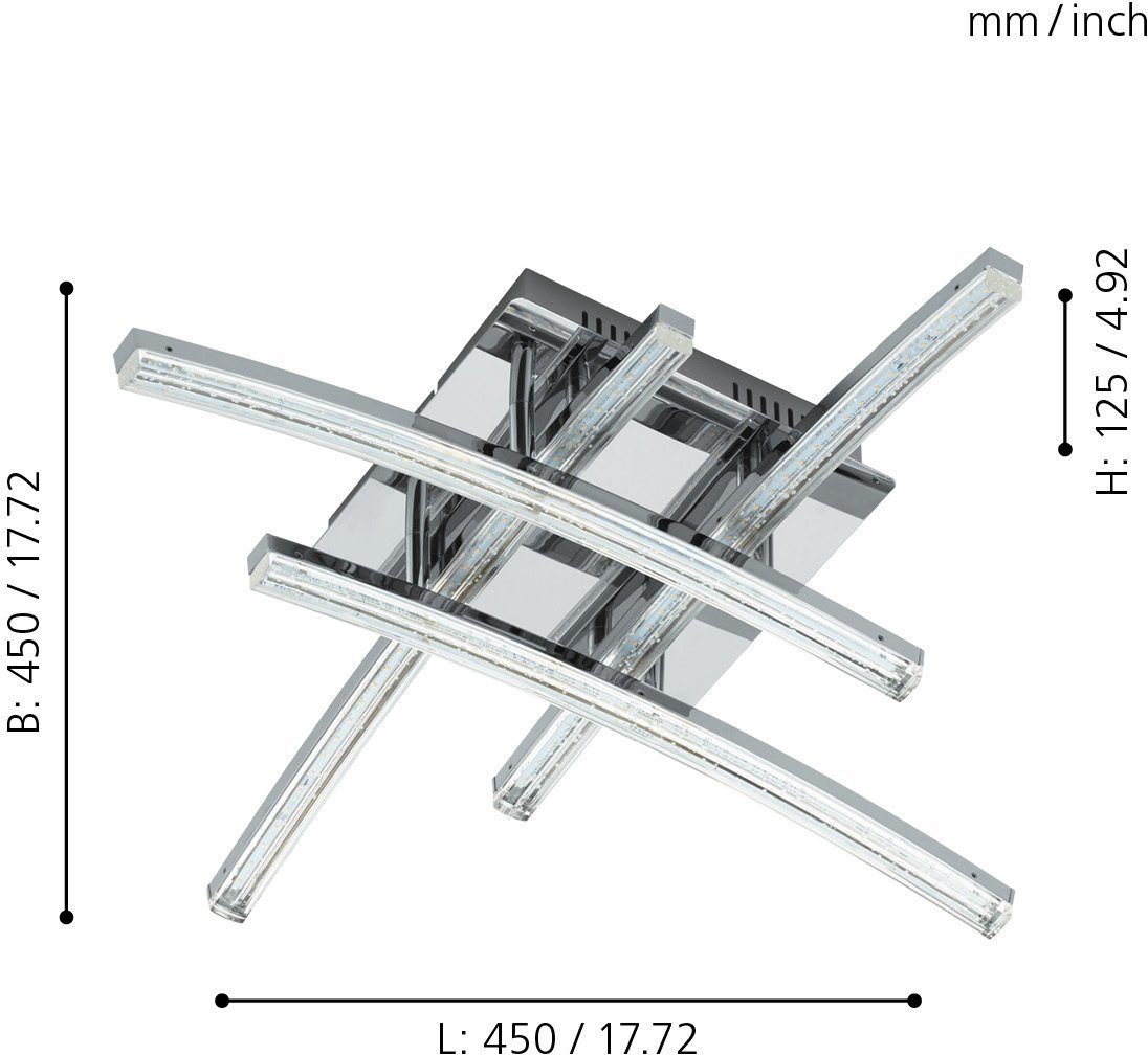 Deckenlampe, PERTINI, Warmweiß, LED in und Decke LED Deckenleuchte integriert, fest EGLO Flurlampe Chrom Transparent