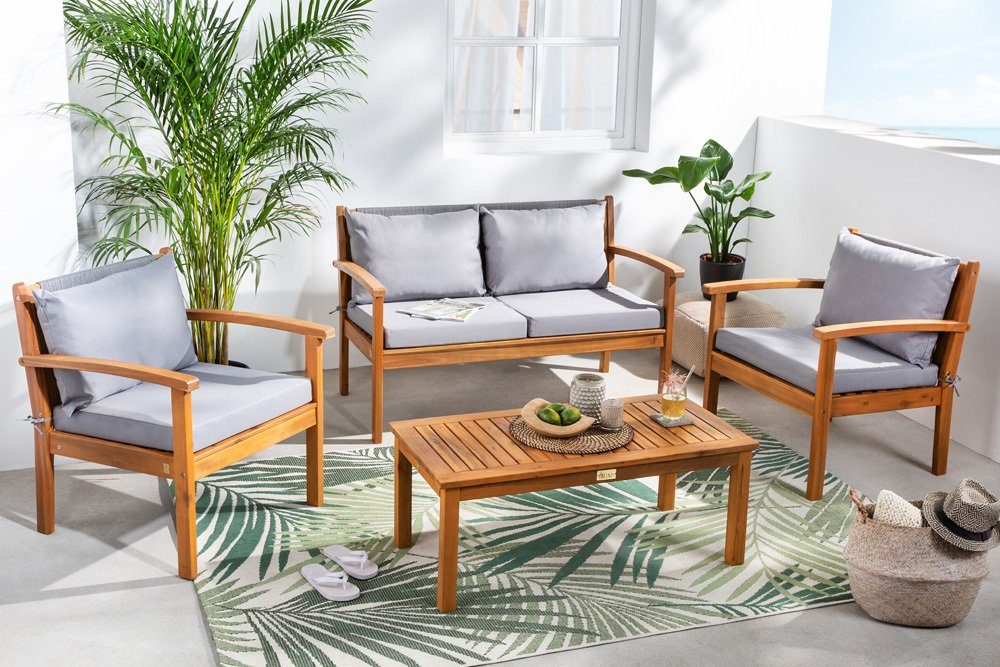 (Set, Garten LOUNGE Balkon natur riess-ambiente · 4-tlg), Tisch / · Sitzgruppe · BALI Stühle · grau, Bank