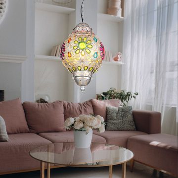 etc-shop Pendelleuchte, Leuchtmittel nicht inklusive, Esszimmerlampe Hängelampe Wohnzimmerlampe Kristalle bunt H 120 cm