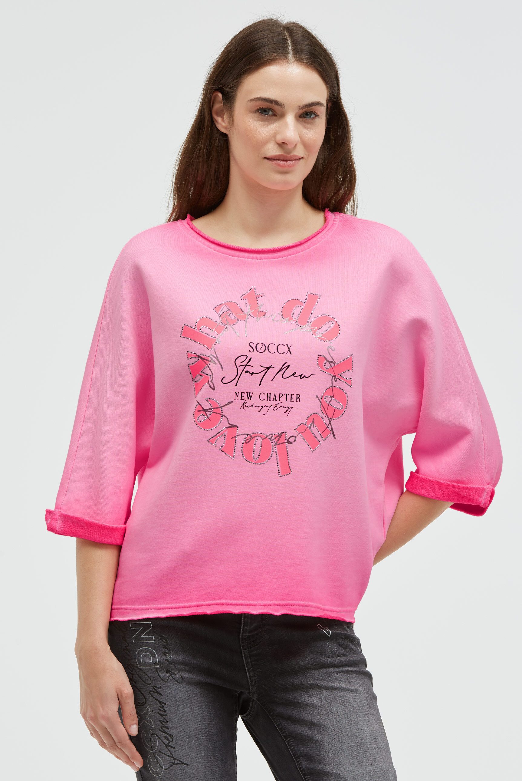 SOCCX Sweater mit Rollkanten am Ausschnitt und Saum günstig online kaufen