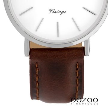 OOZOO Quarzuhr Oozoo Damen Armbanduhr braun, (Analoguhr), Damenuhr rund, mittel (ca. 32mm), Lederarmband braun, Fashion