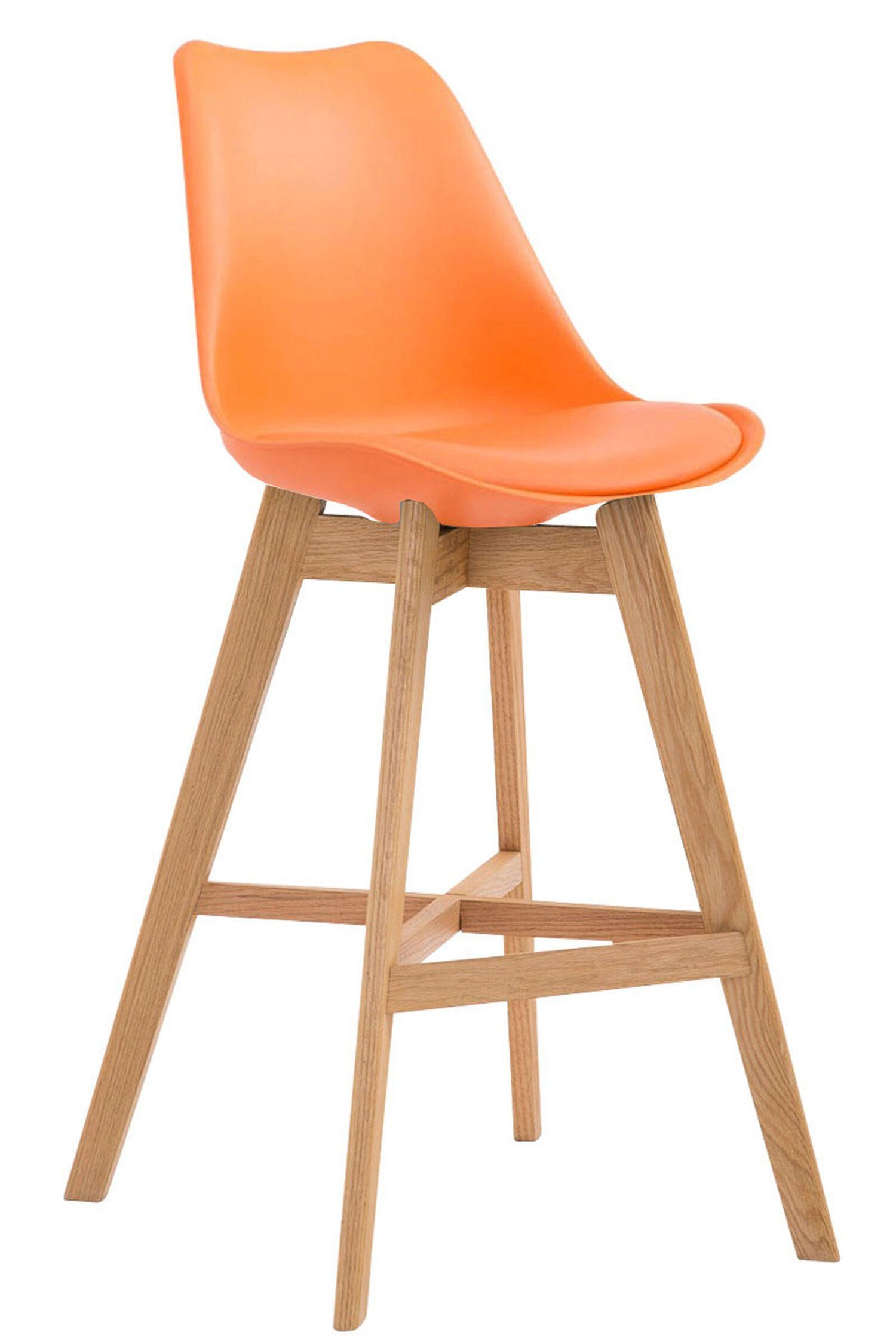 TPFLiving Barhocker Canada mit bequemer Rückenlehne und angenehmer Fußstütze (Barstuhl Hocker für Theke & Küche), 4-Fuß Gestell Holz natur - Sitzfläche: Kunstleder Orange