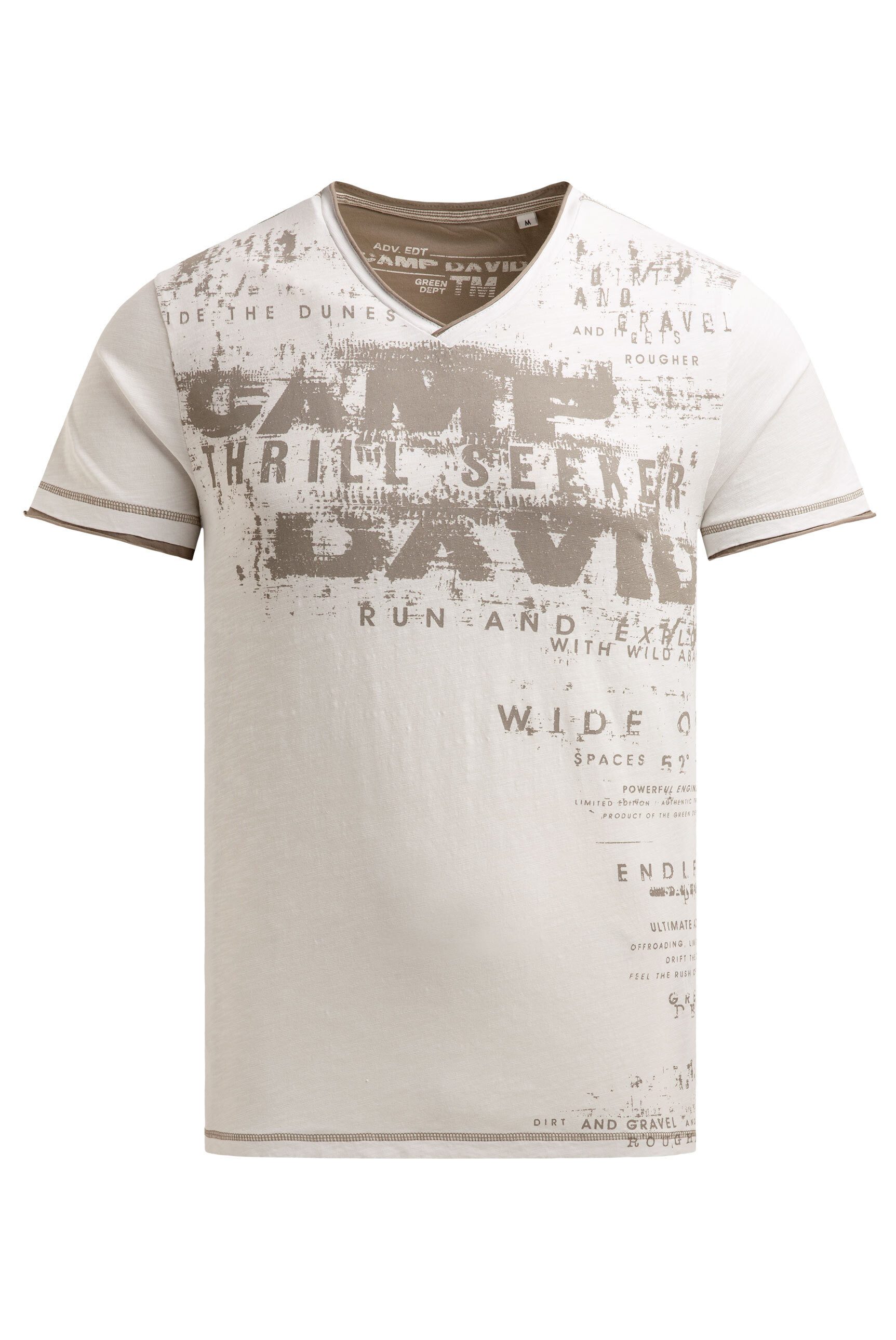 CAMP DAVID V-Shirt mit Used-Kanten