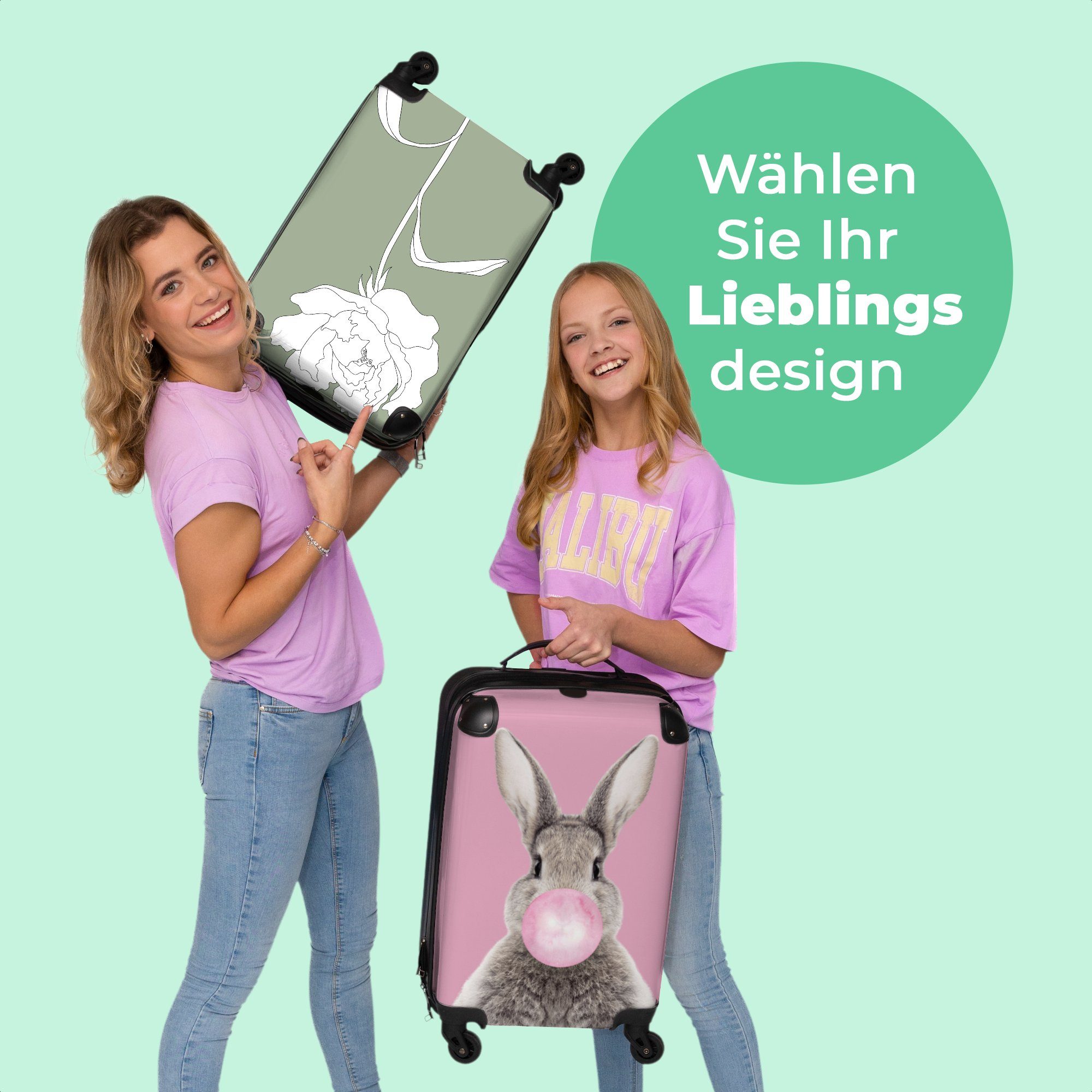 Kleine 4 Blumen - mit Handgepäckkoffer Rollen - Rose NoBoringSuitcases.com© Trolley Grün - 55x35x20cm Reisekoffer Rollkoffer - Handgepäck 4 Rollen, Weiß Pflanzen, Cabin -