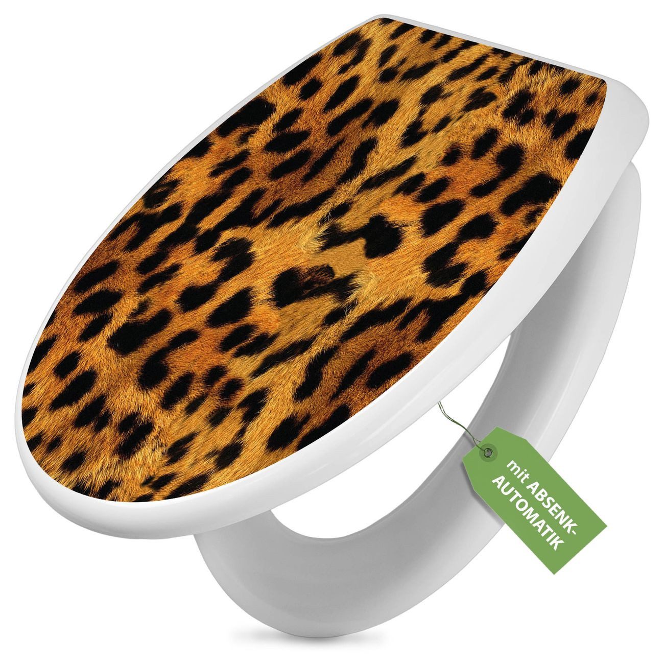 banjado WC-Sitz mit Absenkautomatik Motiv Leopard (umweltfreundliches Material, integrierte Scharniere), 44,5 x 37 x 5 cm