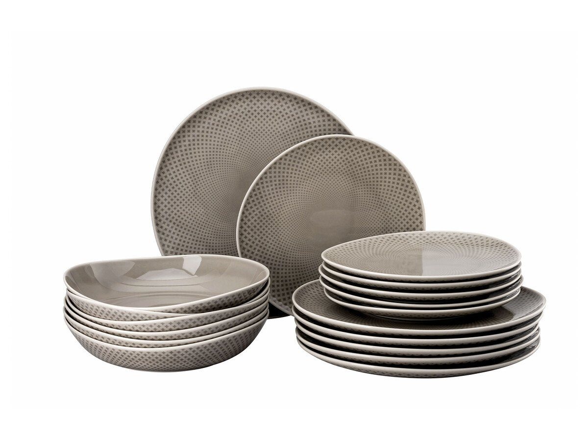 Rosenthal Teller-Set Teller-Set 18-tlg. Junto Pearl Grey, 6 Personen, Porzellan, 18 Teile für 6 Personen