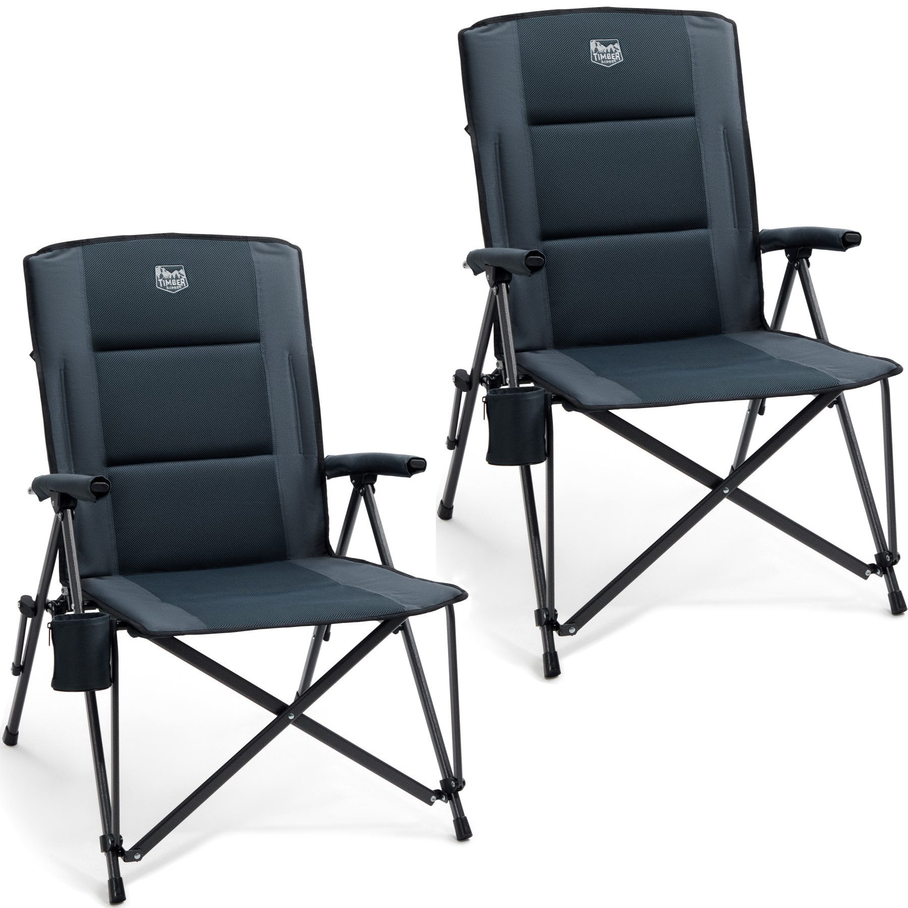 TIMBER RIDGE Campingstuhl Faltbar Breiter Sitz 55cm Leicht Klappstuhl 150kg Belastbar (2 St), 55×48×102cm, schwarz