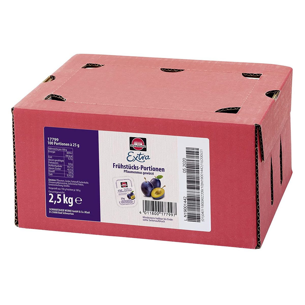 SCHWARTAU Fruchtaufstrich, Schwartau Extra Pflaumenmus Portionsschalen 100 Stück in je 25g