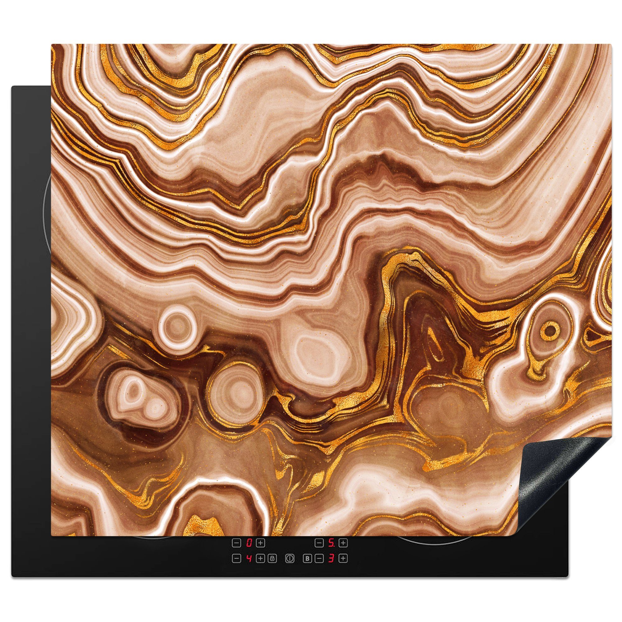 Achat-Geode Dekoration - (1 Herdblende-/Abdeckplatte für Braun, tlg), - - Vinyl, Steine 58x51 cm, Induktionsherd, MuchoWow Küchen Induktionskochfeld Gold