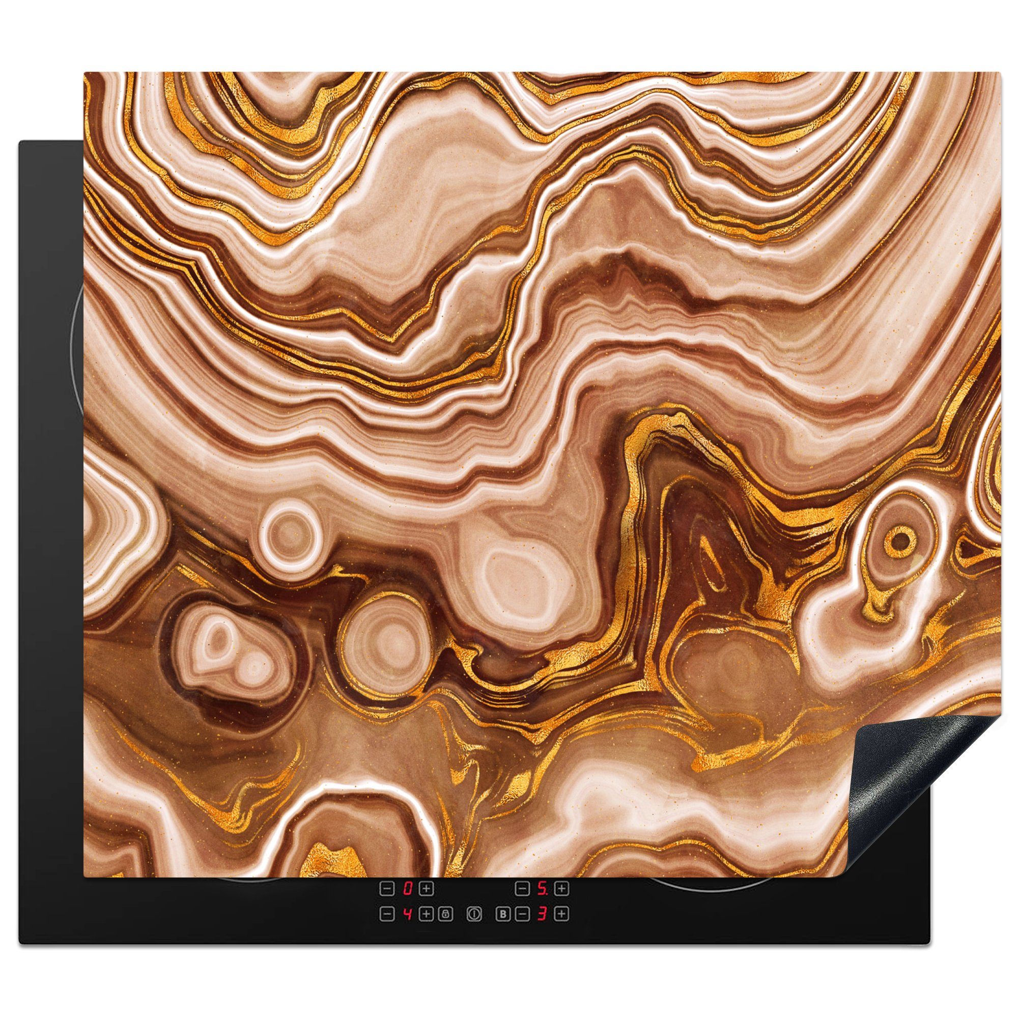 für MuchoWow 58x51 Braun, tlg), - Achat-Geode Induktionskochfeld Herdblende-/Abdeckplatte (1 - Gold Vinyl, Dekoration - cm, Küchen Steine Induktionsherd,