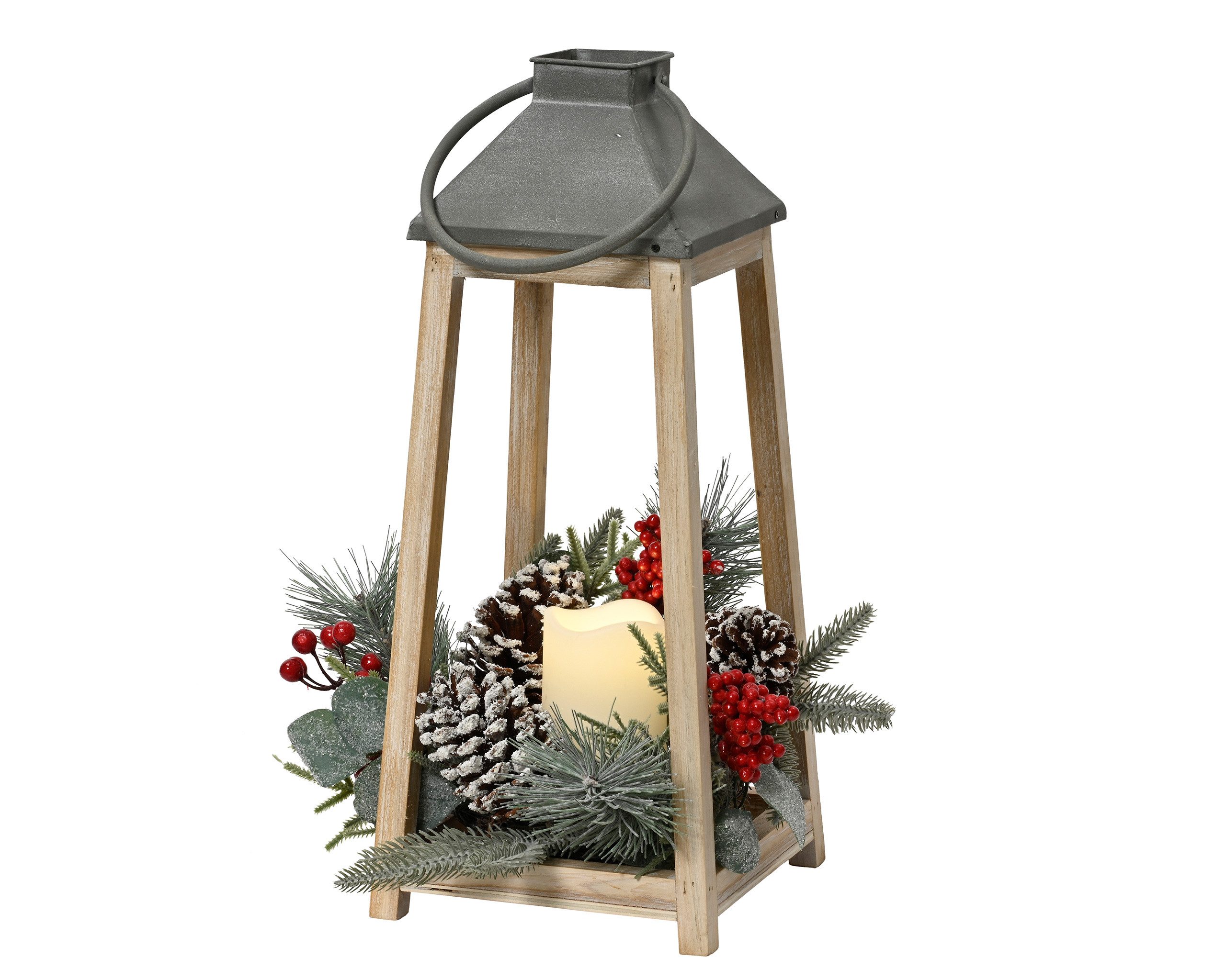 Lumineo LED Laterne, Timer, warmweiß, Holzlaterne mit LED Kerze 15x36cm mit Timer batteriebetrieben Warmweiß