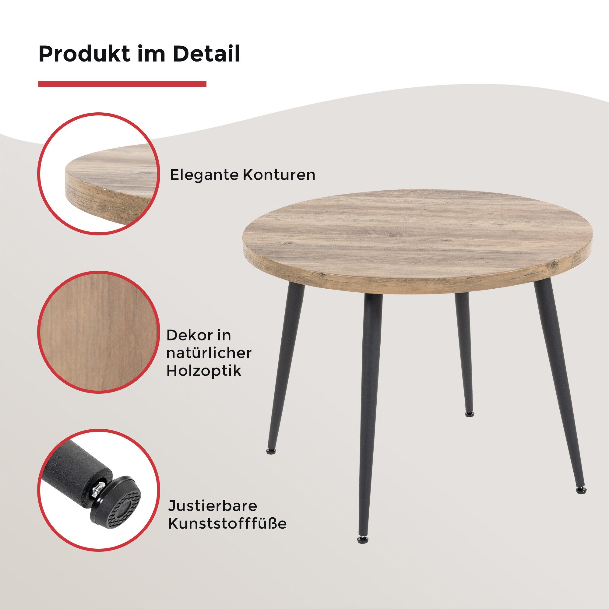 Duo Collection Esstisch Marla Tisch, Massives Metallgestell, Belastbarkeit bis 100 kg
