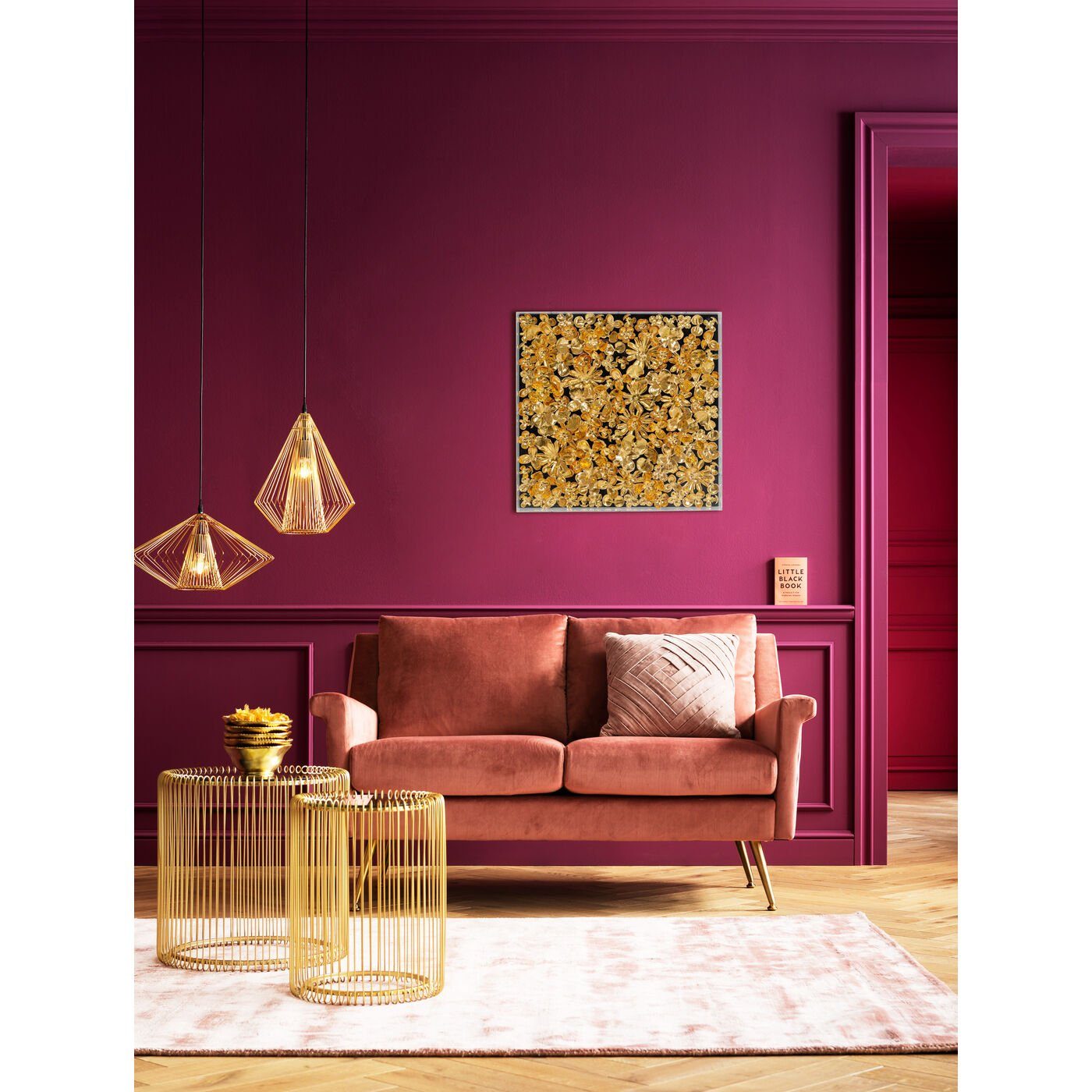 Kare Design Bild Gold, Blumen, 60x60 günstig online kaufen
