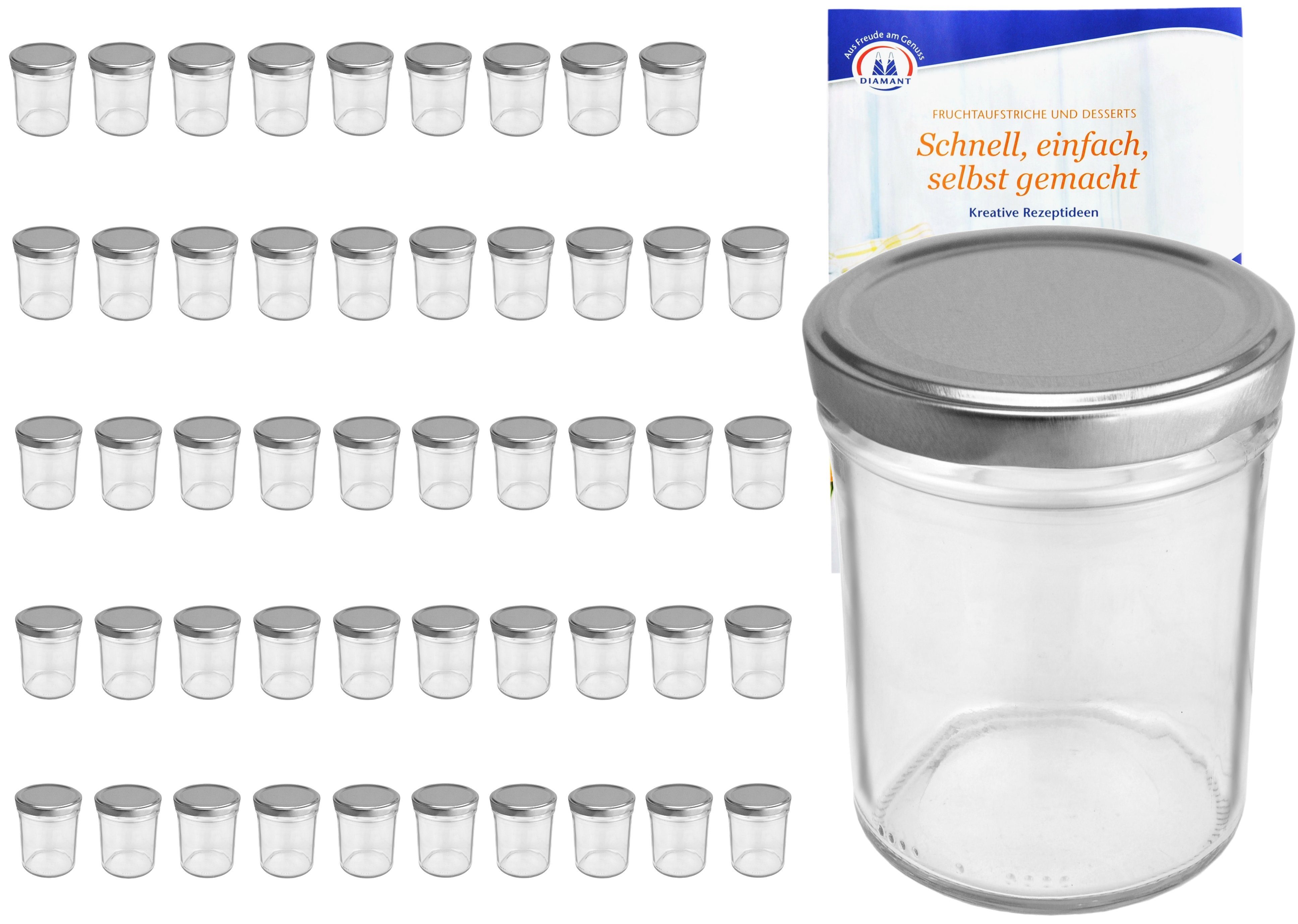 MamboCat Einmachglas 50er Set Sturzglas 230 ml HOCH To 66 silberner Deckel incl. Rezeptheft, Glas
