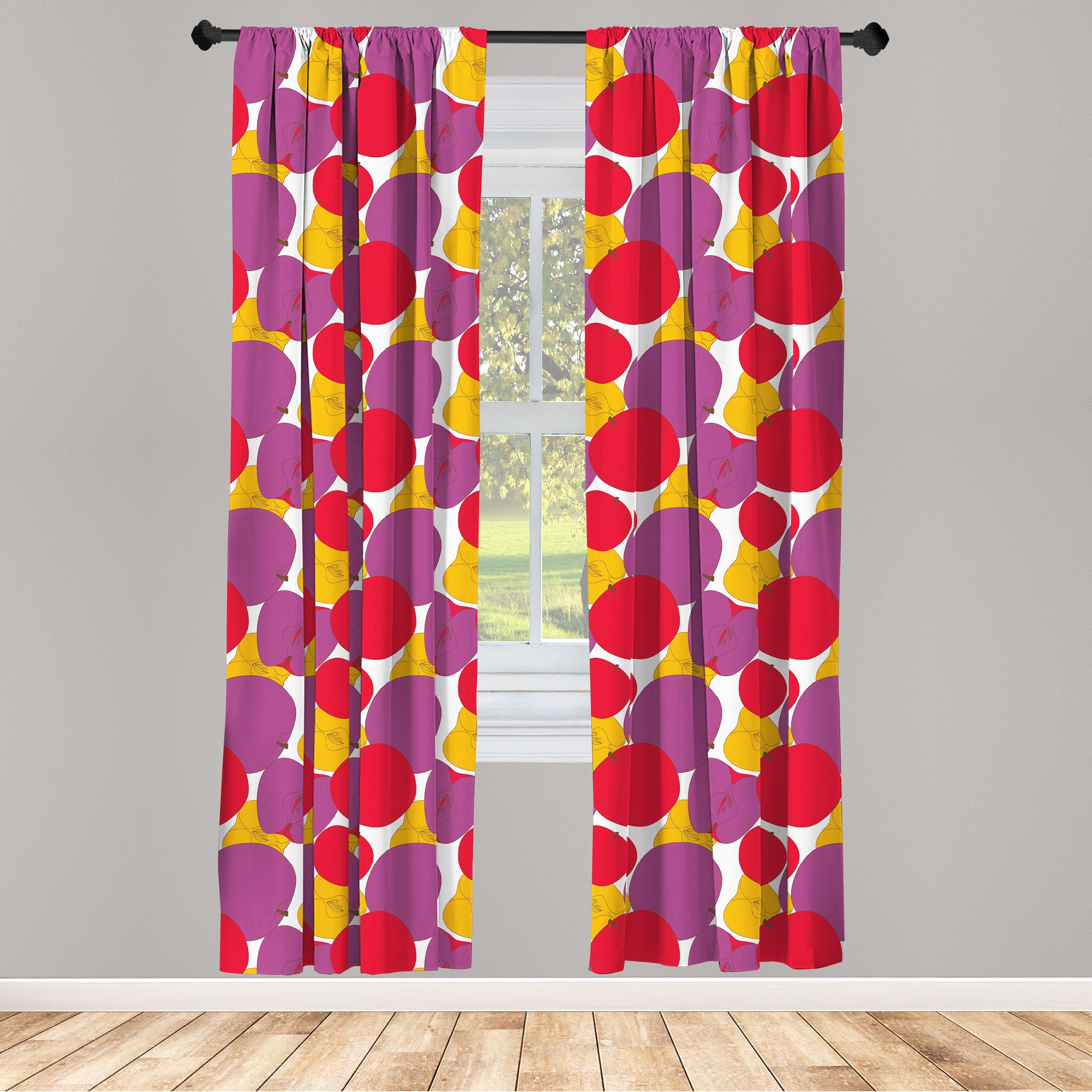 Gardine Vorhang für Wohnzimmer Schlafzimmer Dekor, Abakuhaus, Microfaser, Apfel Bunte Zeichnung von Obst