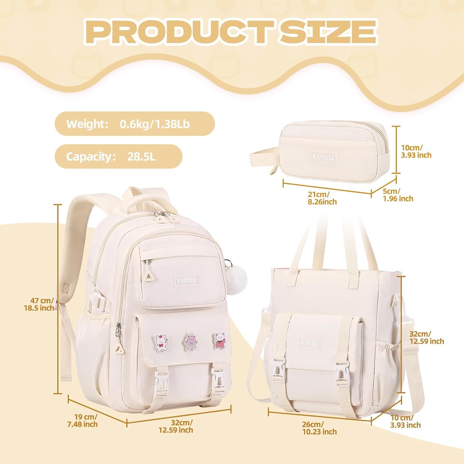 LIANNA Schulrucksack 3-teiliger Mädchen Schulrucksack, leicht, wasserabweisend (Set, 3-teiliger Mädchen Schulrucksack, leicht, wasserabweisend)