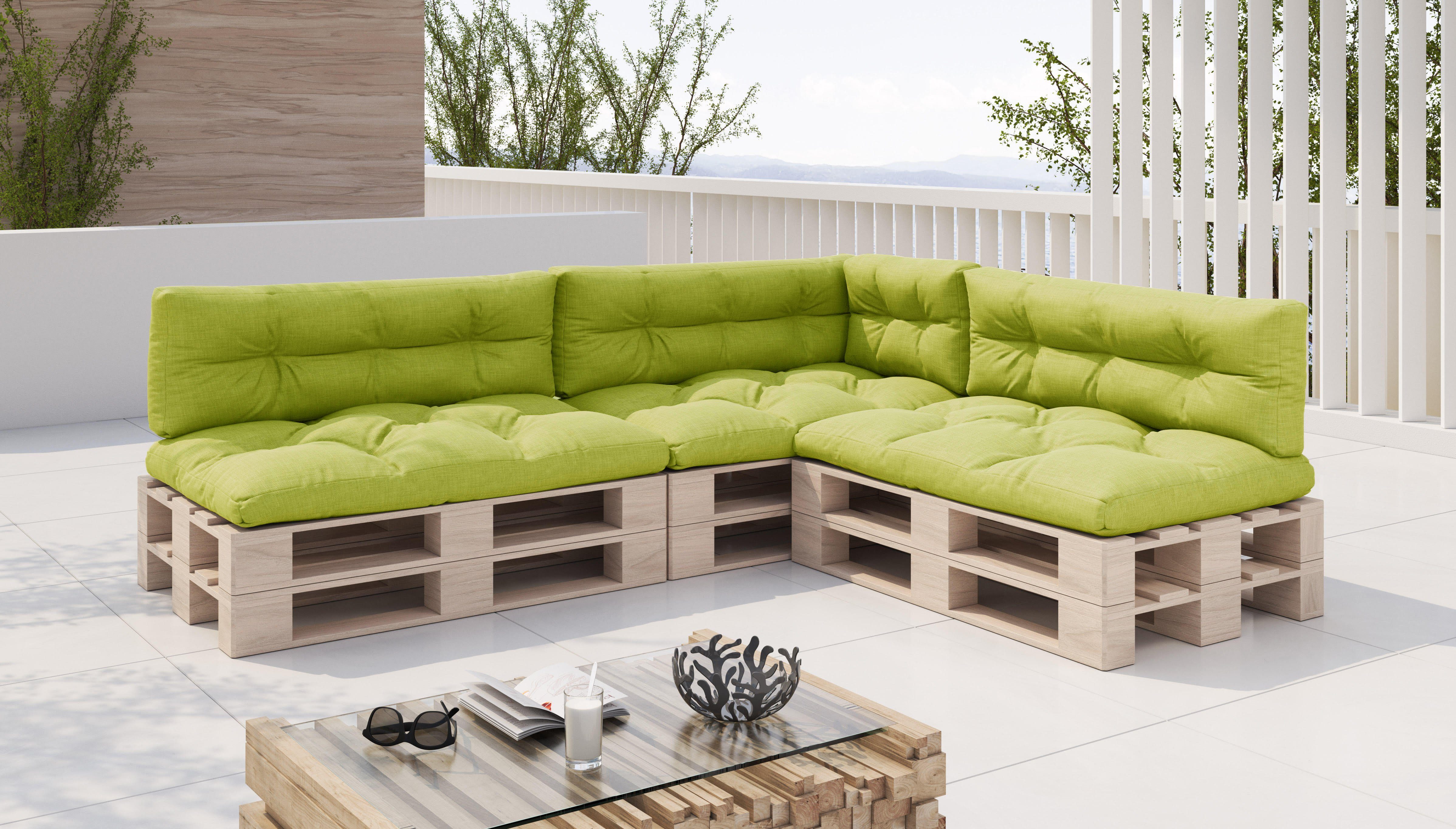 sunnypillow Palettenkissen 7er Set: 3x Sitzkissen + 3x Rückenkissen + 1x Seitenkissen, palettenmöbel palettencouch polsterauflage 120 x 80