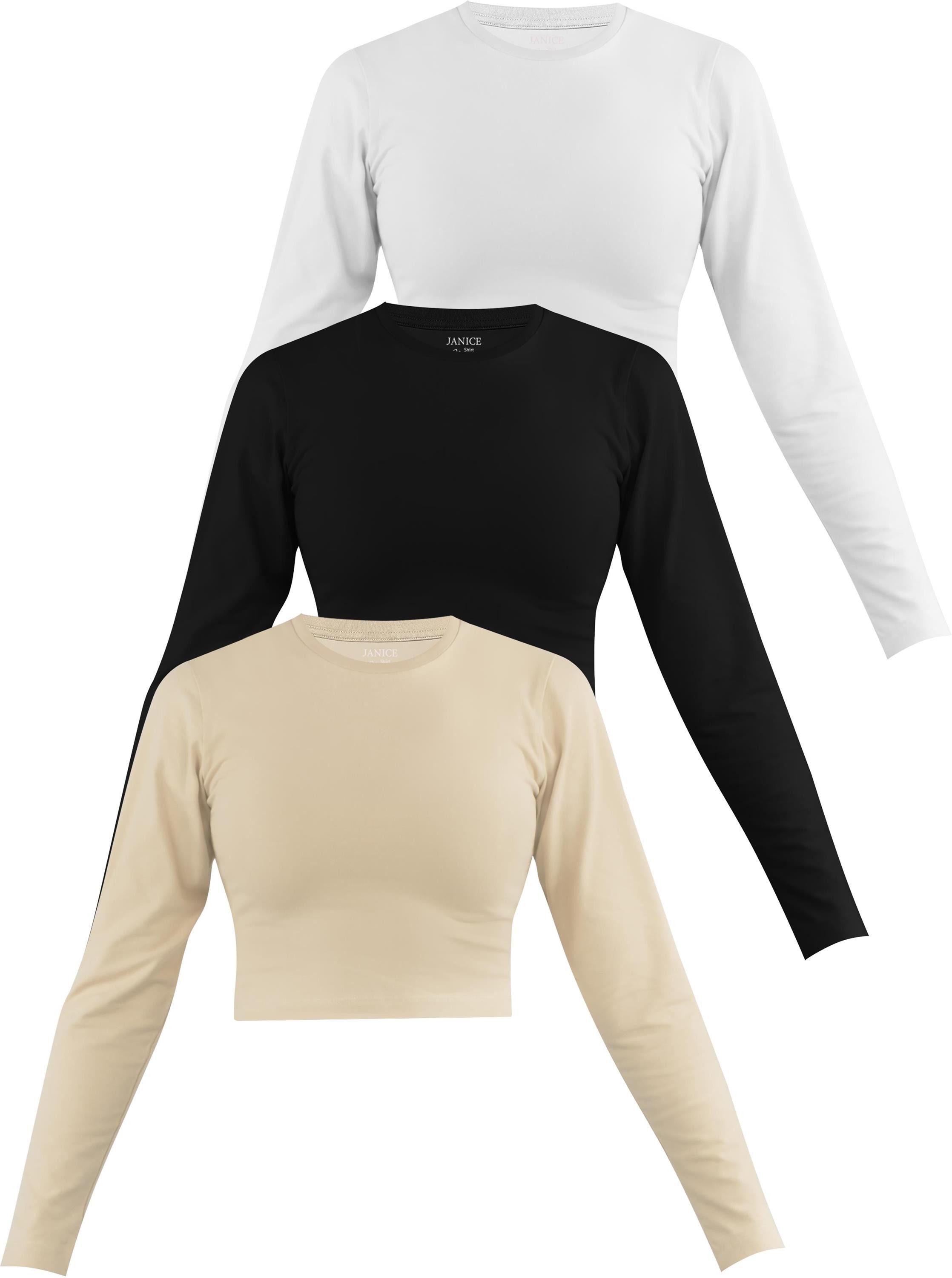 Janice Langarmshirt 3 x Damen crop günstig online kaufen