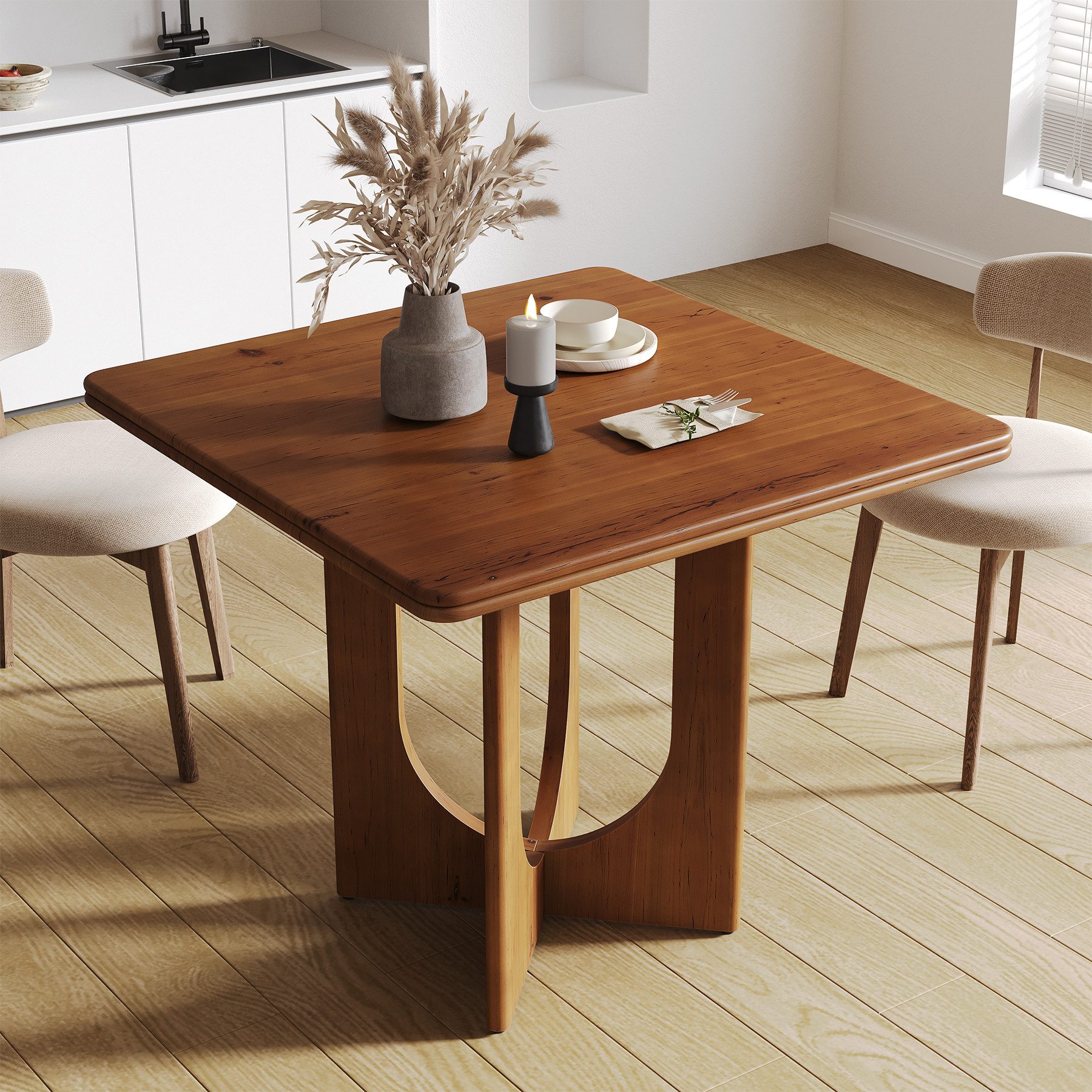 Tribesigns Esstisch Massivholz Küchentisch, Quadratisch 80 cm Klein Esszimmertisch