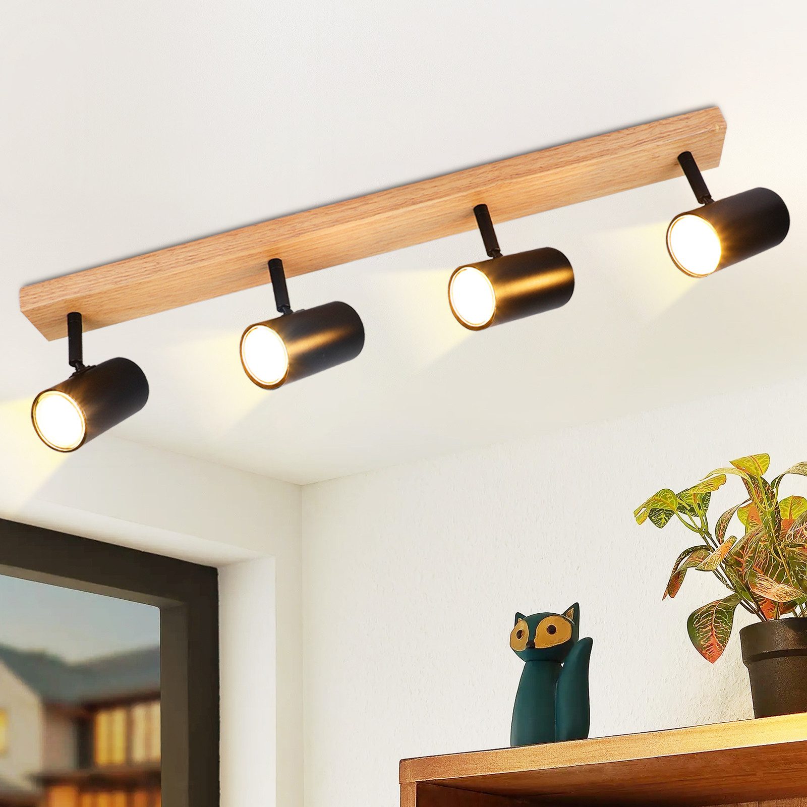 ZMH Deckenstrahler 4 Flammig Holz - Schwarz/Weiß Deckenlampe für Flur Schla günstig online kaufen