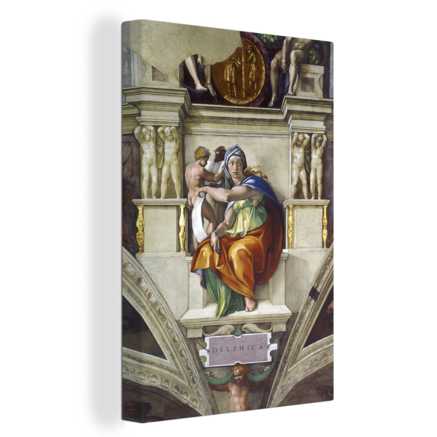 Leinwandbild von - Gemälde, (1 bespannt Delphi inkl. fertig Michelangelo, St), OneMillionCanvasses® Das cm Zackenaufhänger, Orakel 20x30 Leinwandbild