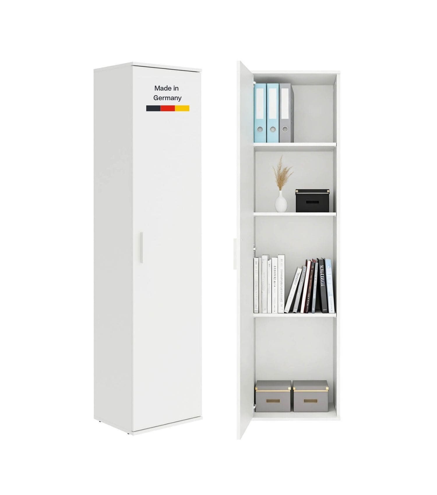 mokebo Mehrzweckschrank Der Kompakte Made in Germany, Vorratsschrank, Flurschrank, Aktenschrank in Weiß