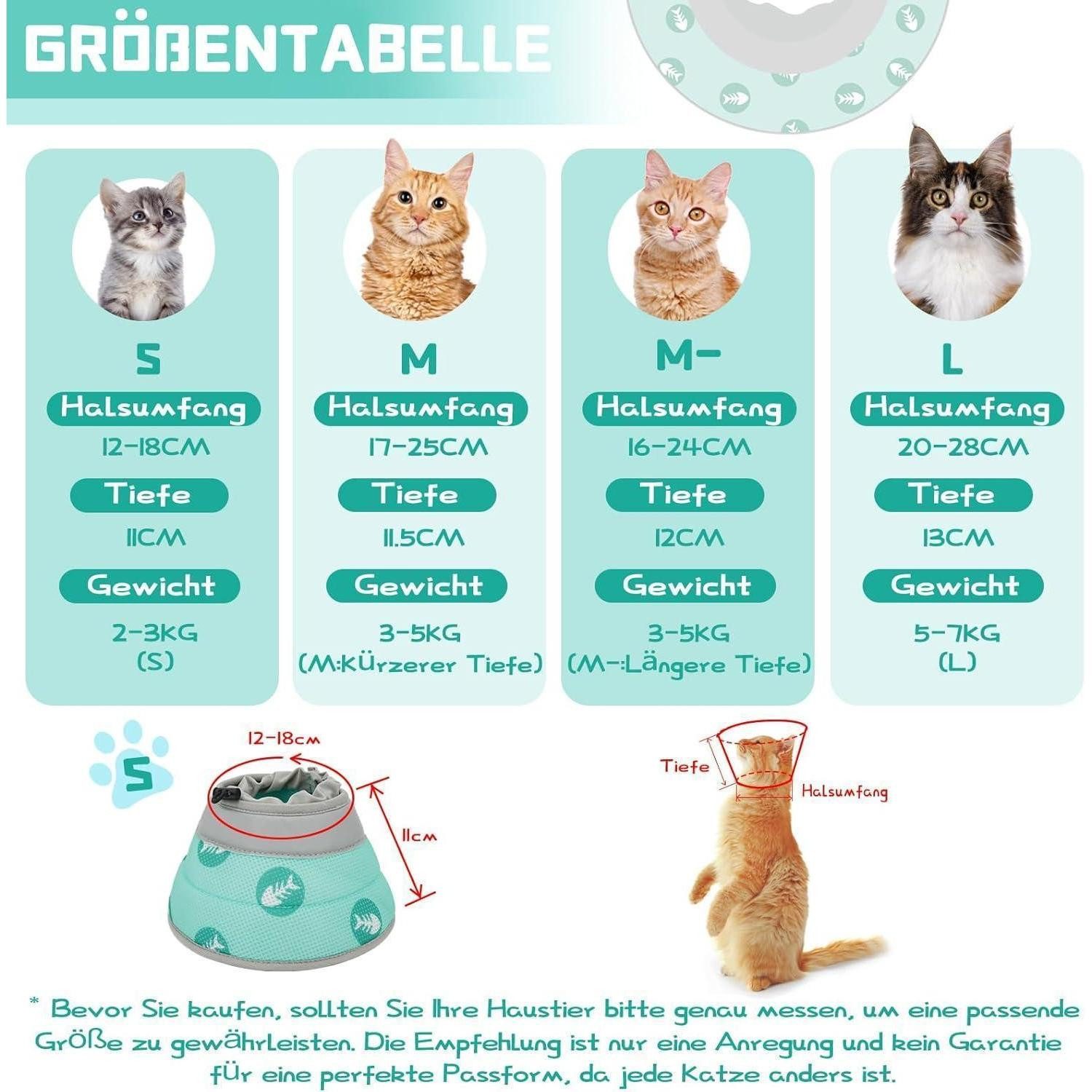 Supet Schutzkragen Halskrause Katze verstellbarer Halsband Weich Kragen Cone nach OP Grün