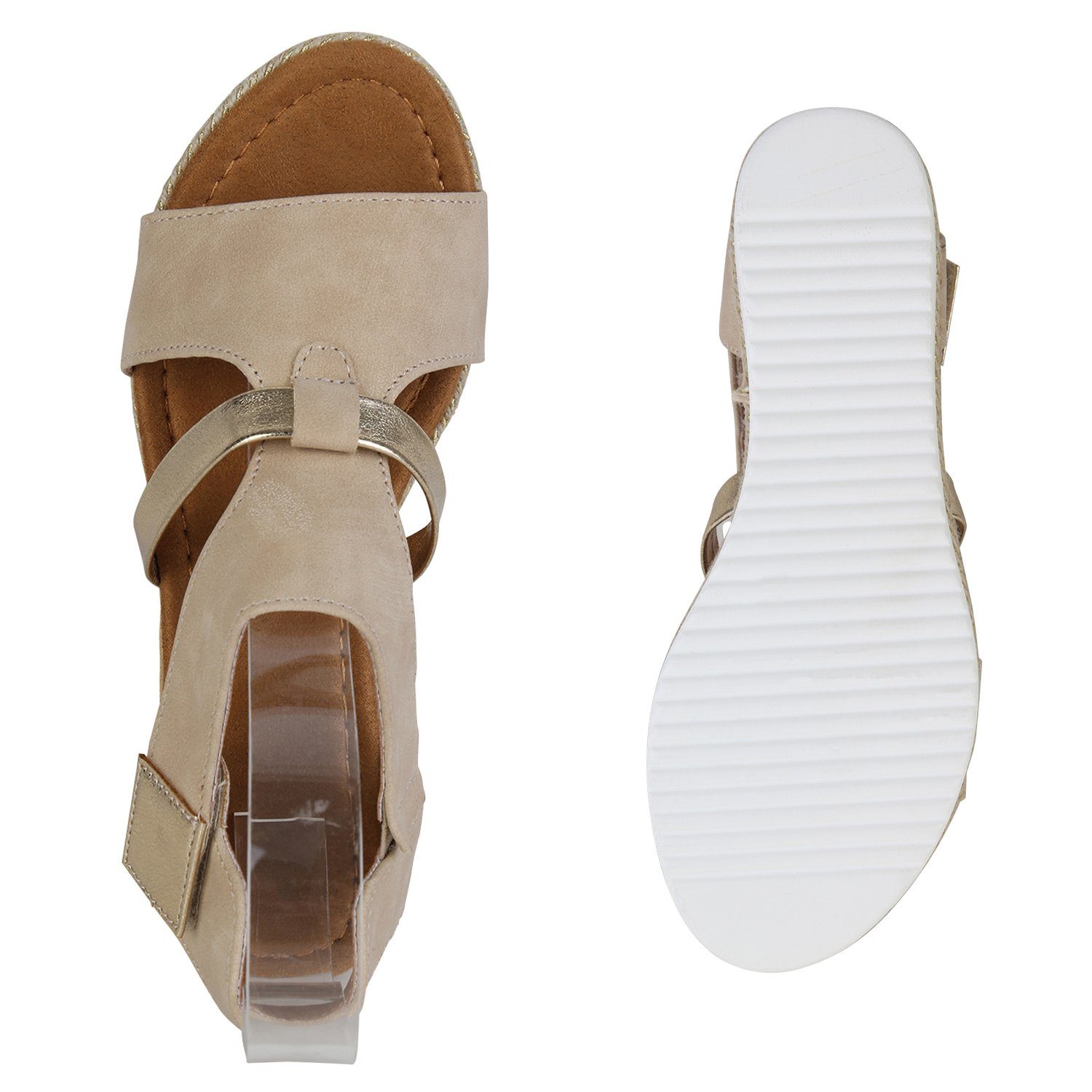 HILL Keilsandalette Metallic Schuhe 840275 Beige VAN Gold