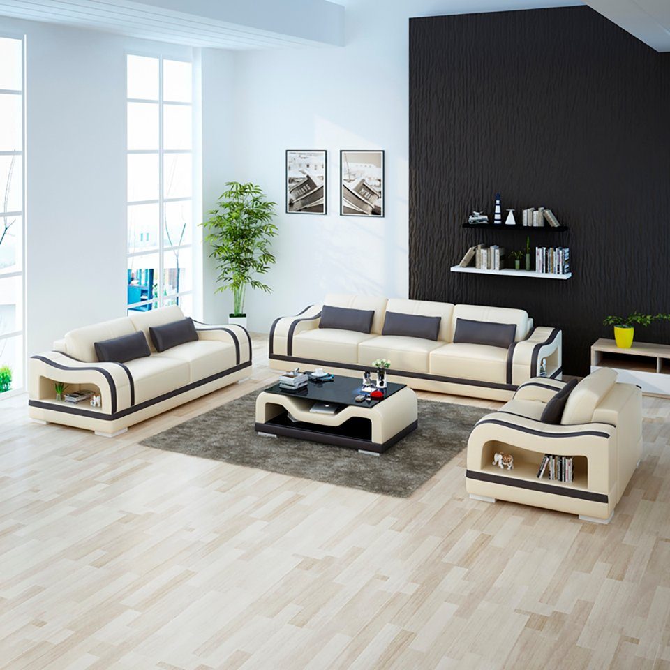 Ledersofas Sofa 3+2+1 Neu, Modern Couchgarnitur Made in JVmoebel Schwarze Sitzer Europe