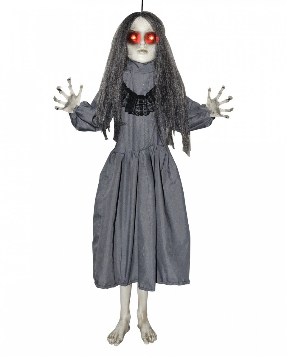 Horror-Shop Dekofigur Schwarzes Gothic Girl mit Leuchtaugen als Hängedek