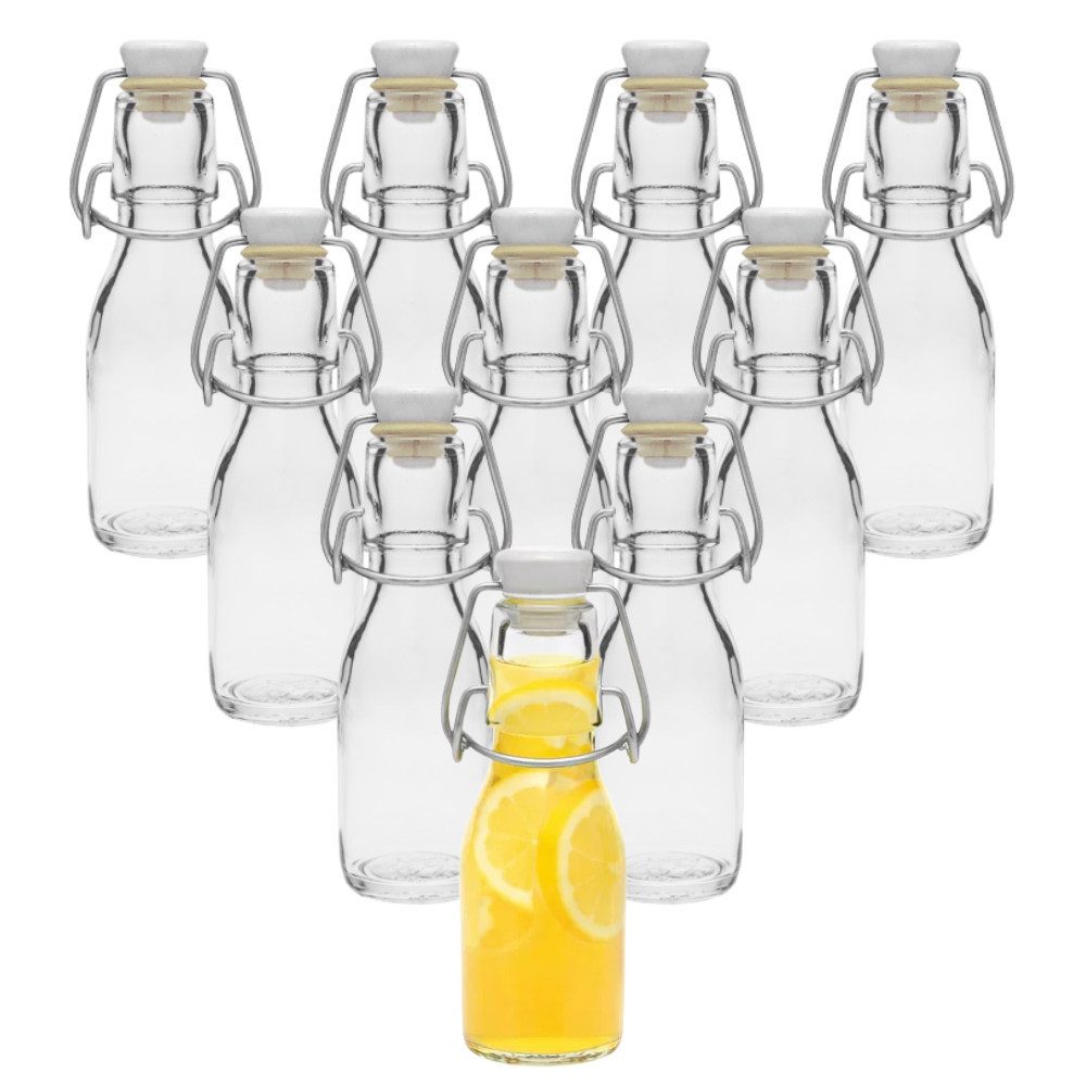 mikken Trinkflasche Set 6, 10 Glasflaschen mit Bügelverschluss 100 ml + Etiketten, Inklusive Beschriftungsetiketten